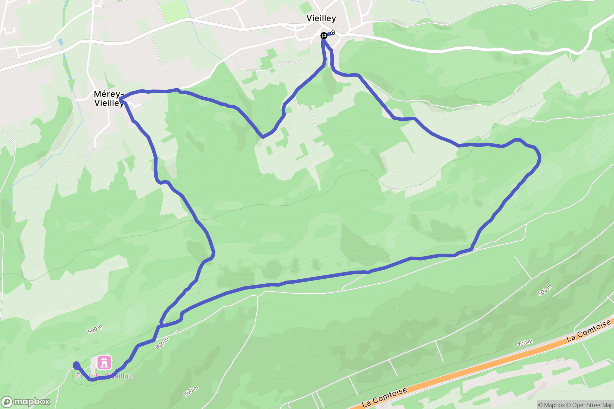 Vieilley : carte du parcours de randonnée - France