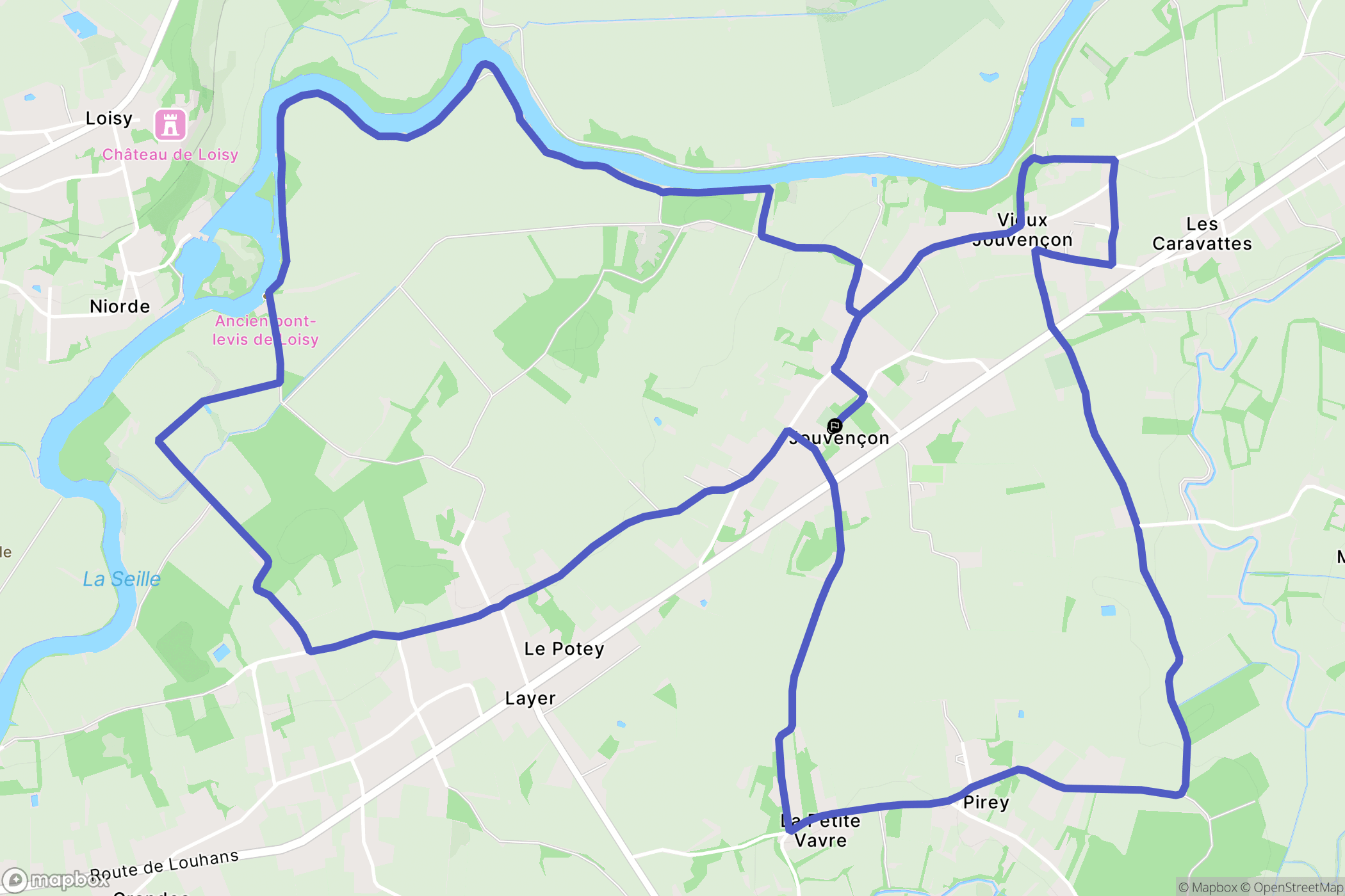 Jouvençon : carte du parcours de randonnée - France