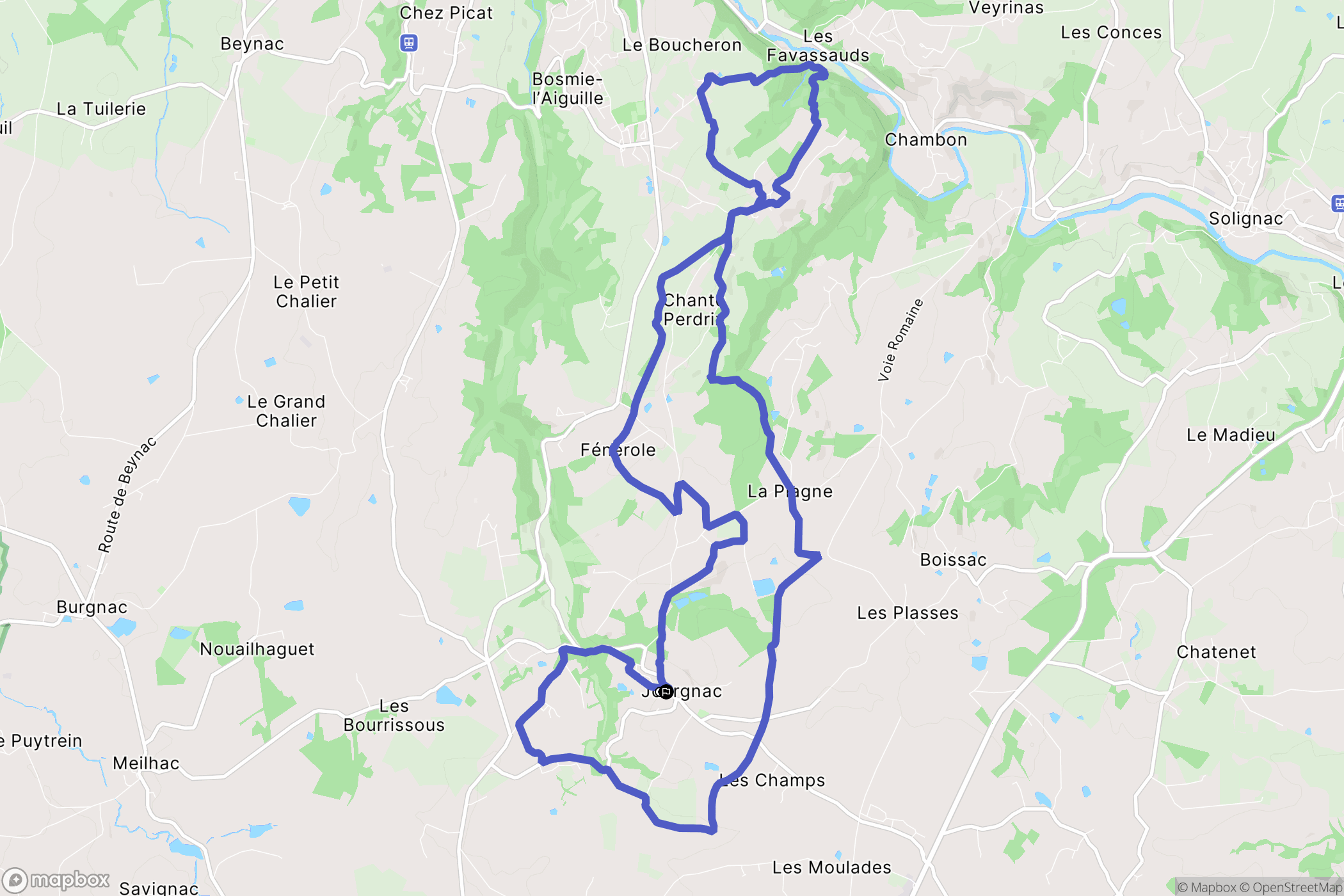 Jourgnac : carte du parcours de randonnée - France