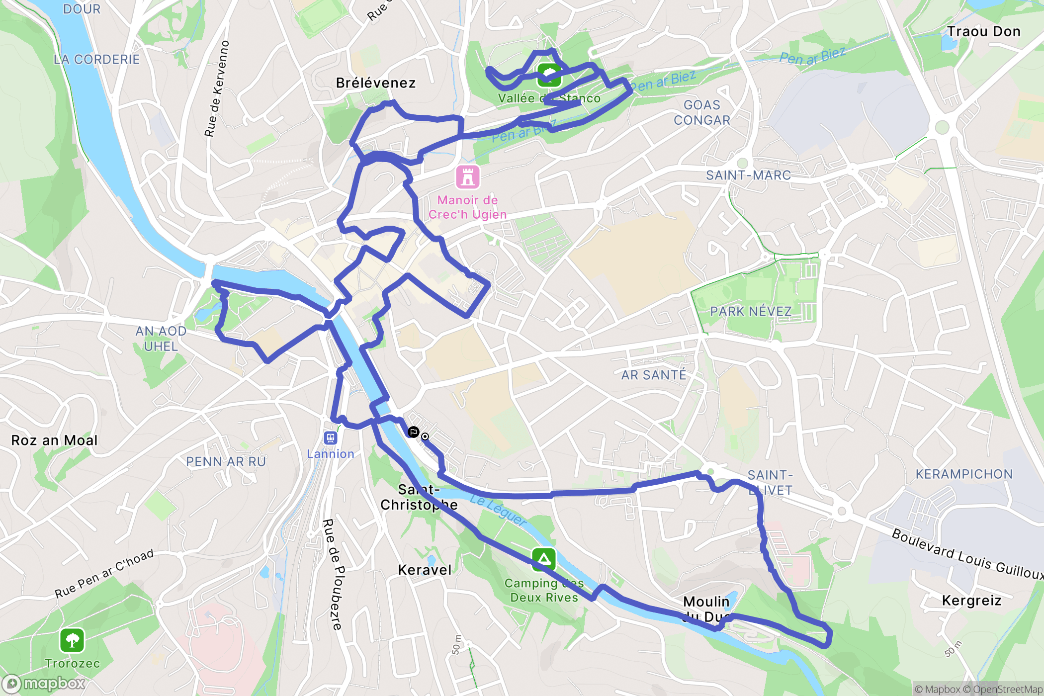 Lannion : carte du parcours de randonnée - France