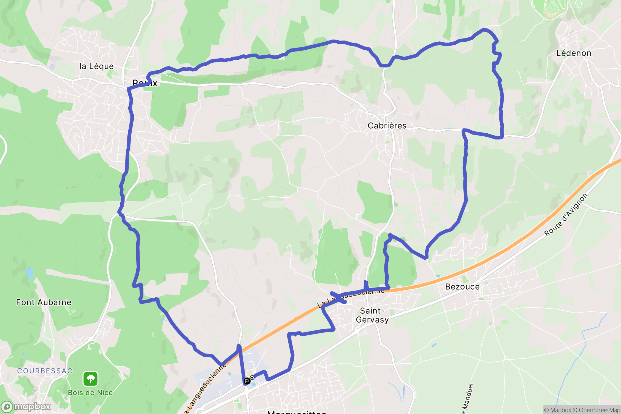 Marguerittes : carte du parcours de randonnée - France