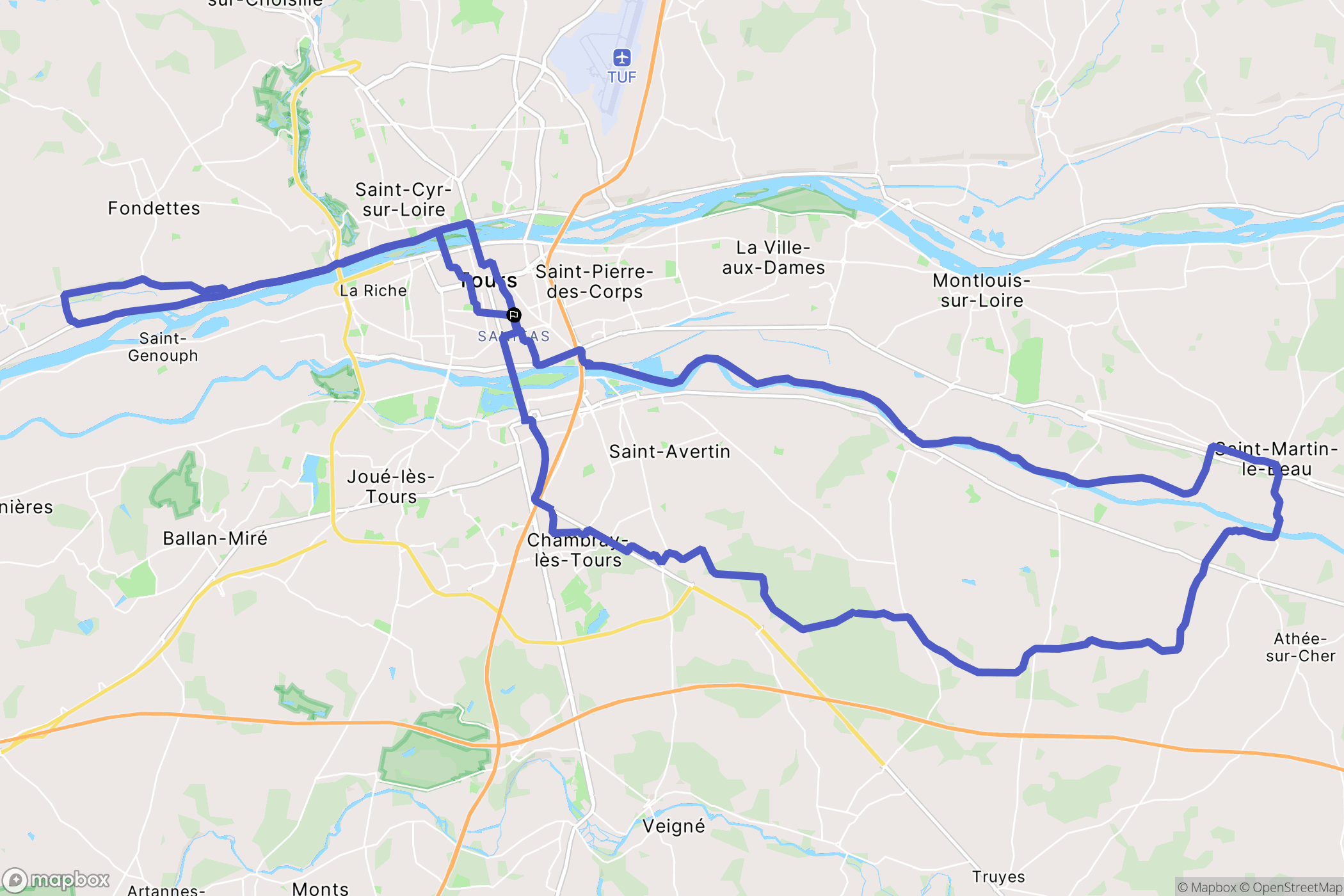 Tours : carte du parcours de randonnée - France