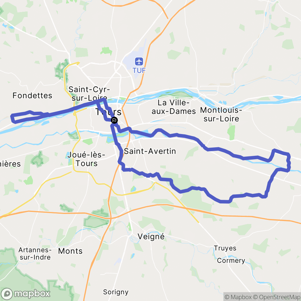 Tours : carte du parcours de randonnée - France
