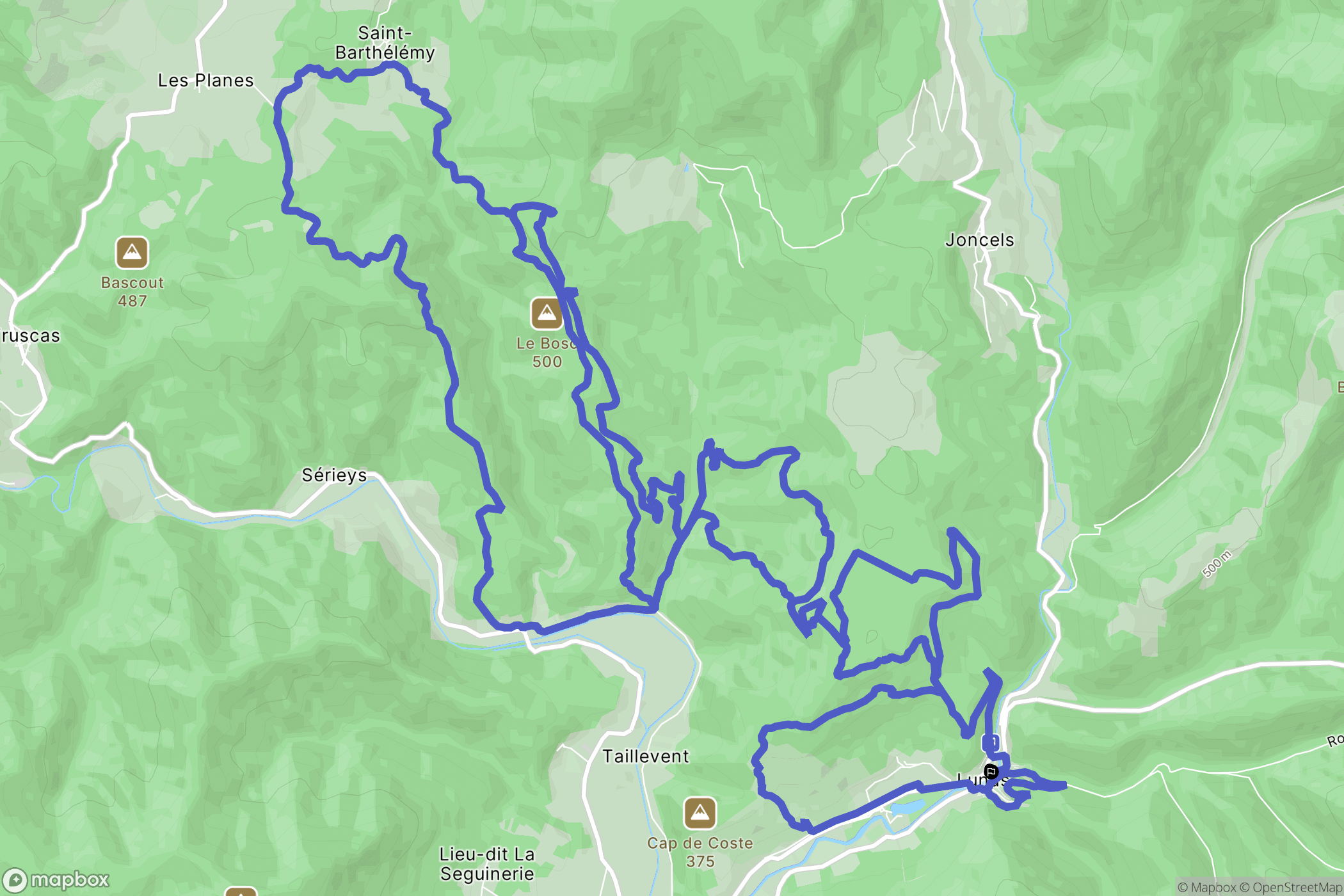 Lunas : carte du parcours de randonnée - France