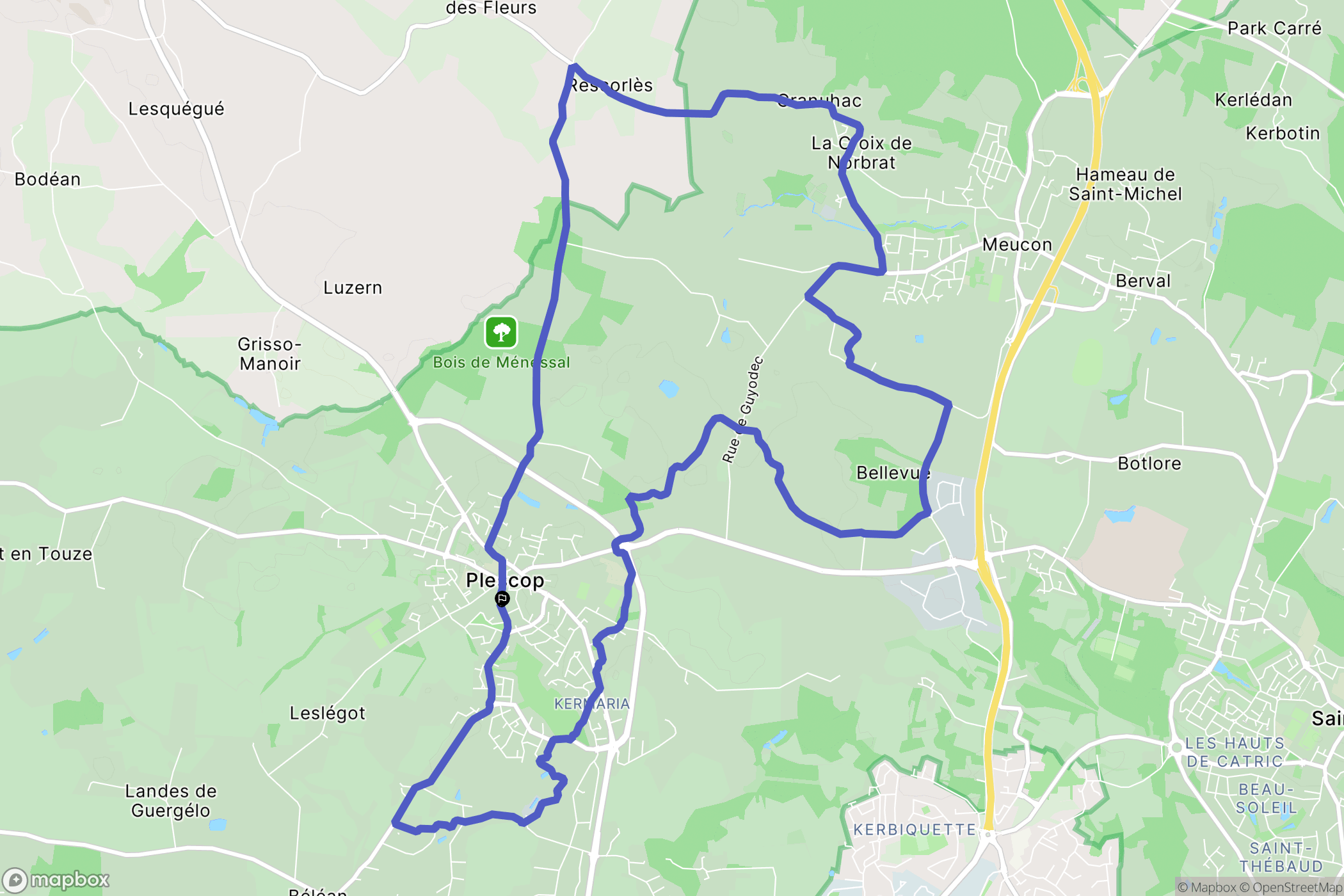 Plescop : carte du parcours de randonnée - France