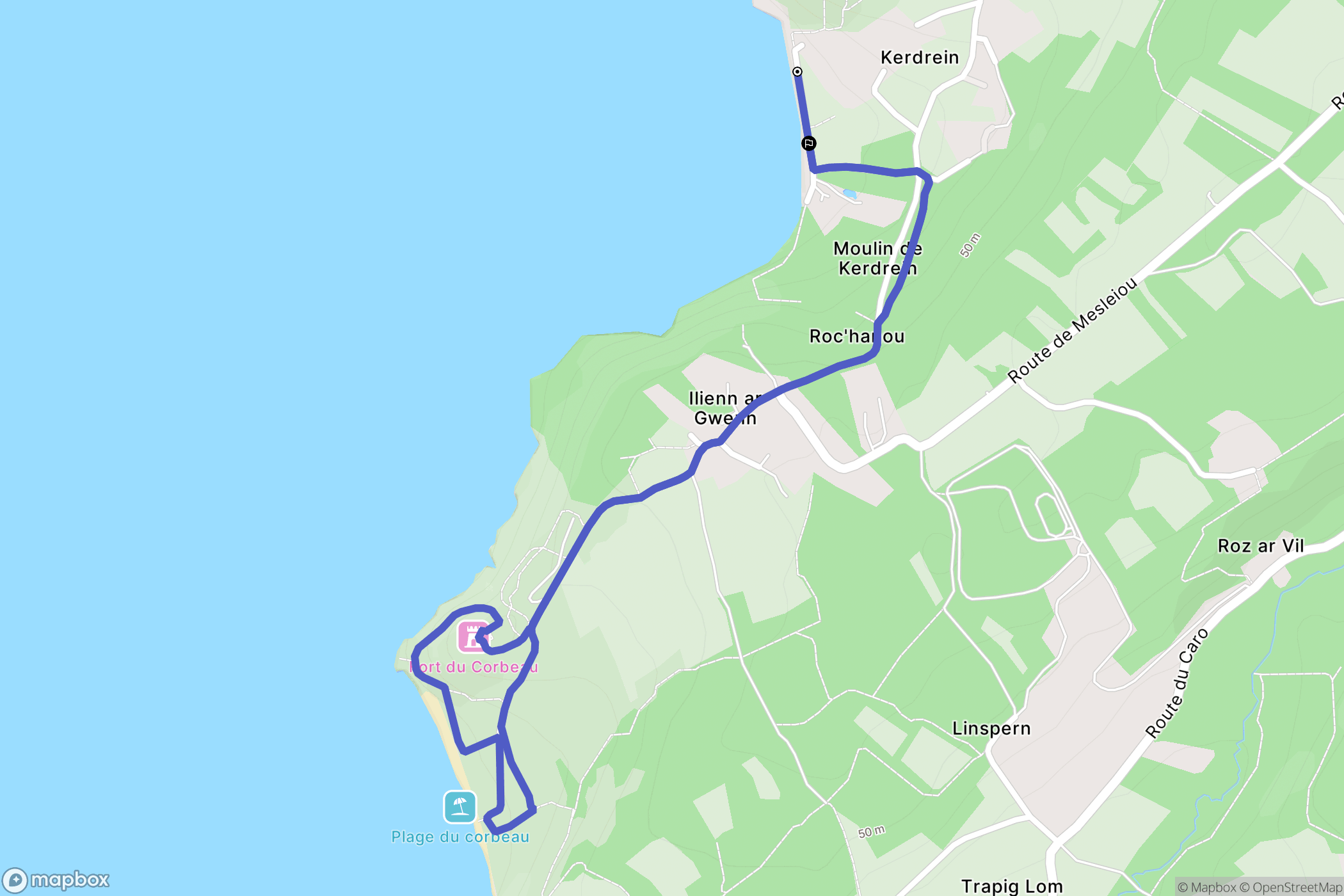 Plougastel-Daoulas : carte du parcours de randonnée - France