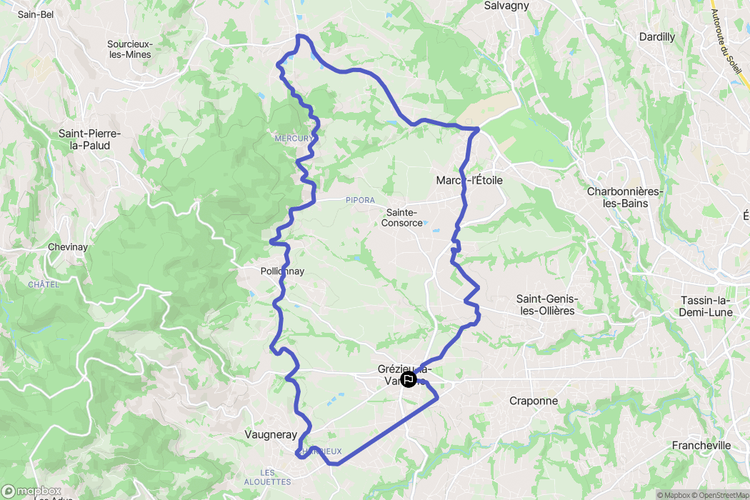 Grézieu-la-Varenne : carte du parcours de randonnée - France