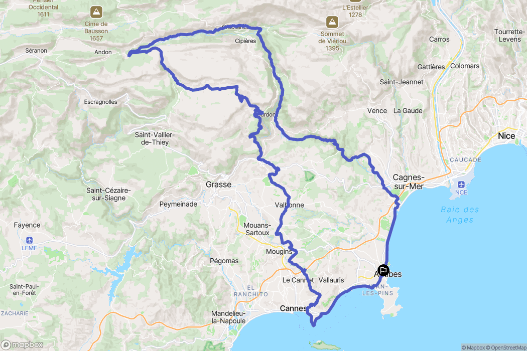 Antibes : carte du parcours de randonnée - France