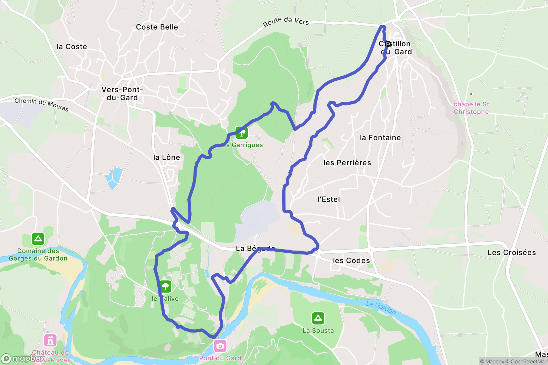 Castillon-du-Gard : carte du parcours de randonnée - France