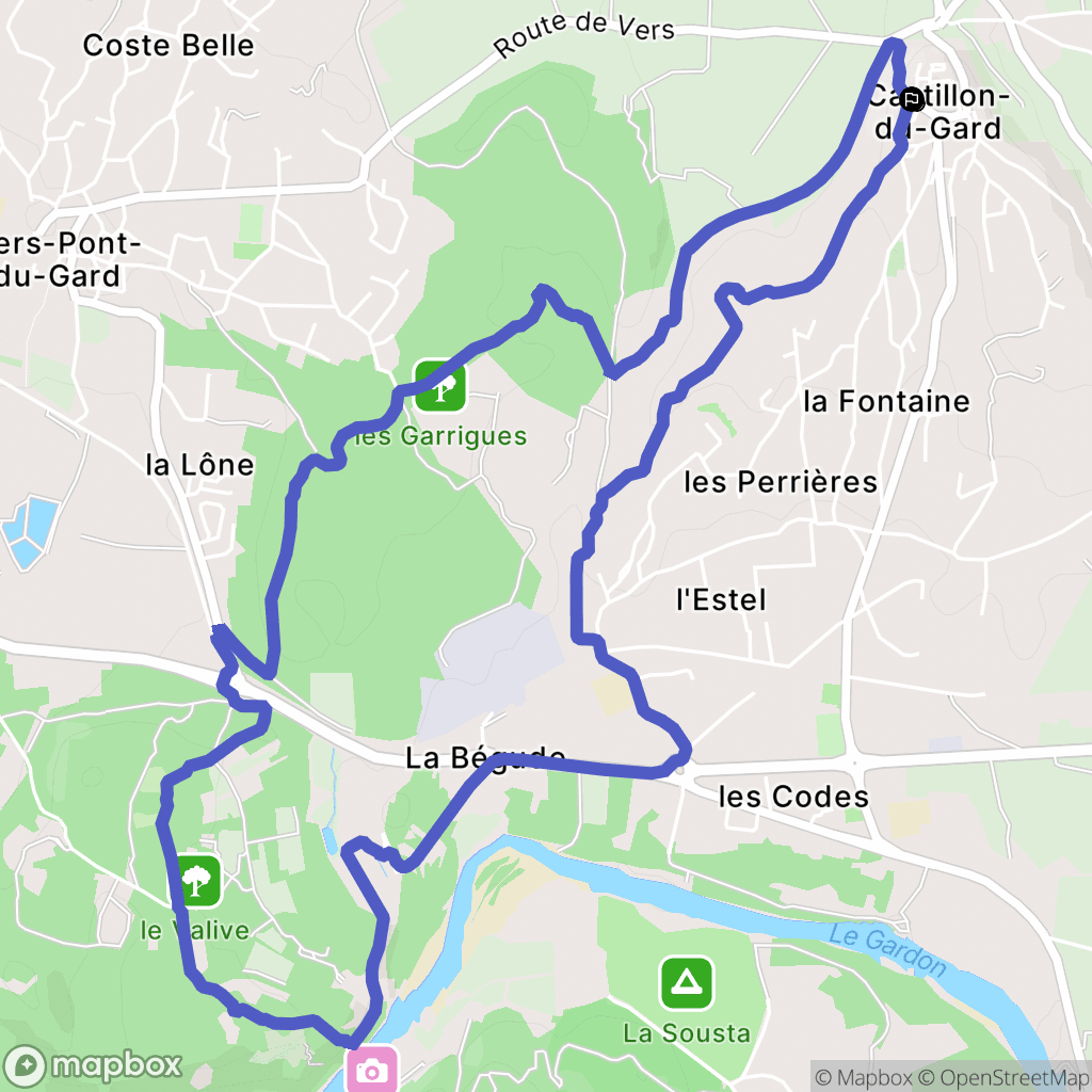 Castillon-du-Gard : carte du parcours de randonnée - France