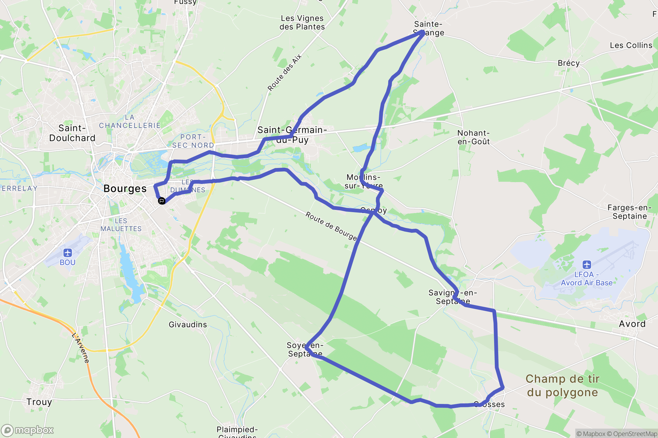 Bourges : carte du parcours de randonnée - France