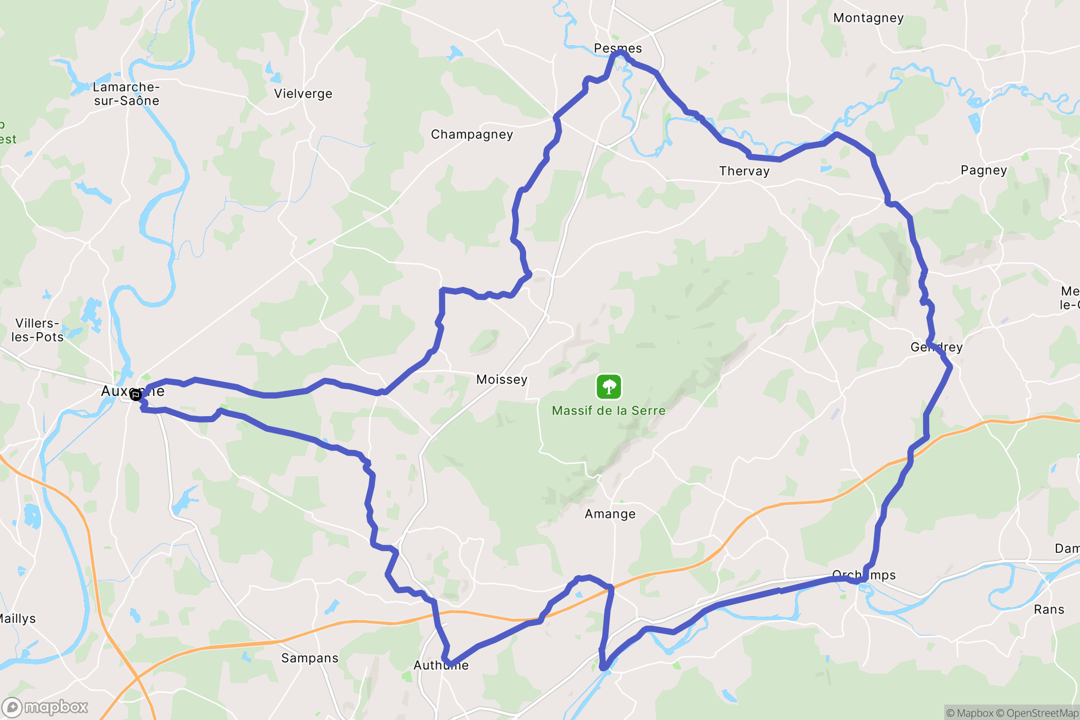 Auxonne : carte du parcours de randonnée - France