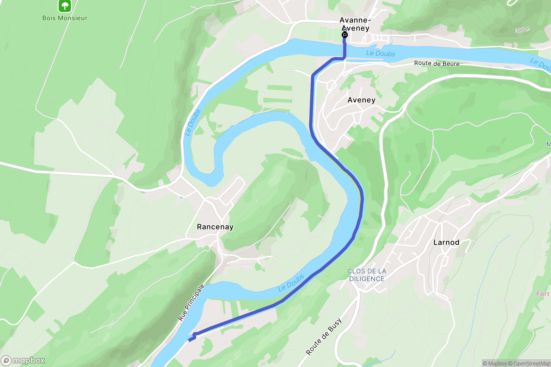 Avanne-Aveney : carte du parcours de randonnée - France