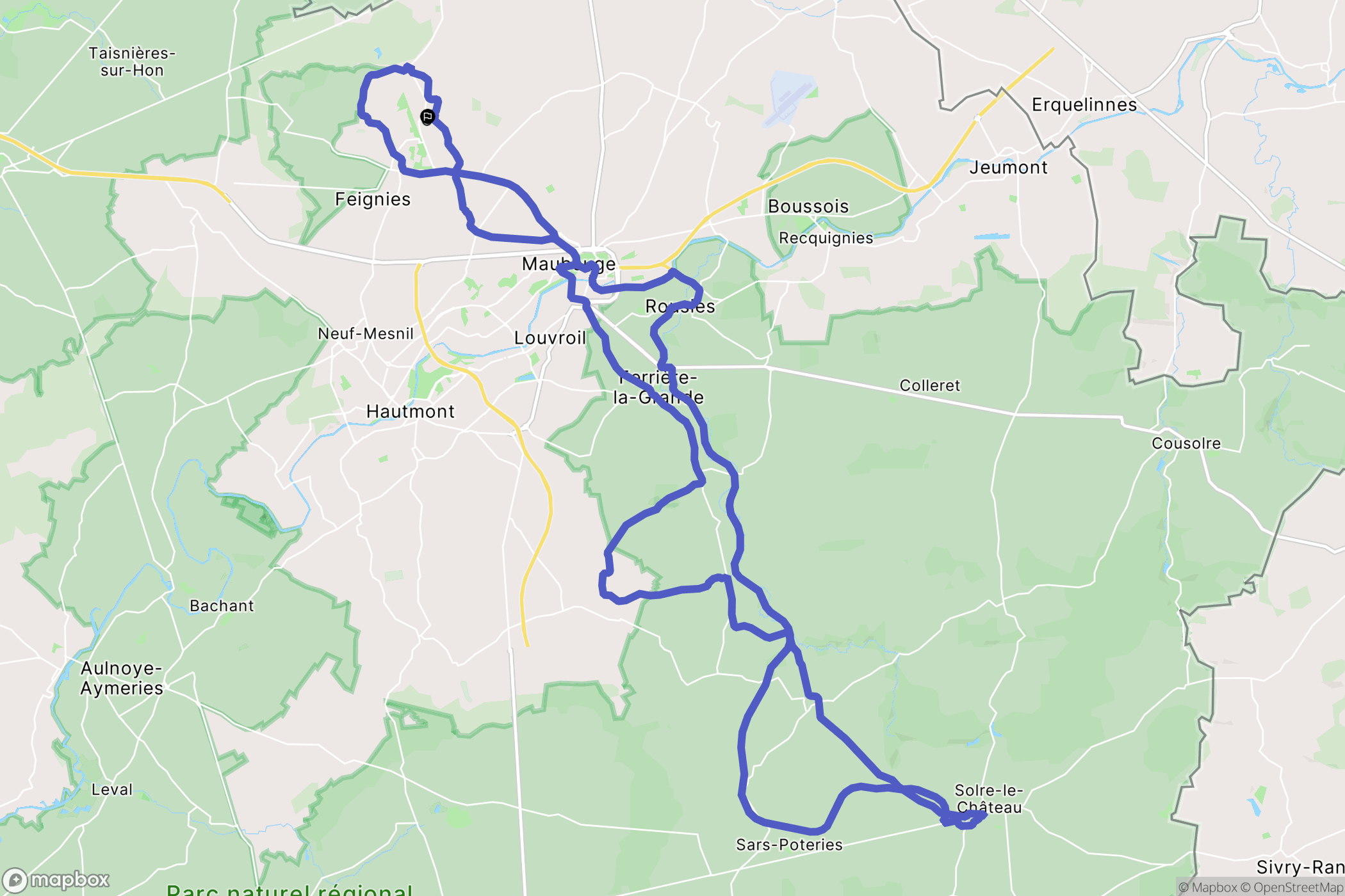 Feignies : carte du parcours de randonnée - France