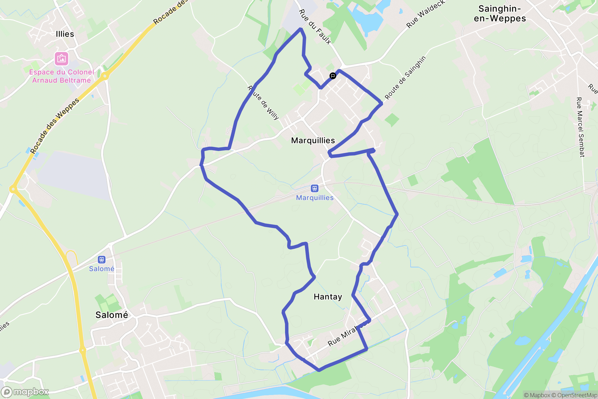 Marquillies : carte du parcours de randonnée - France