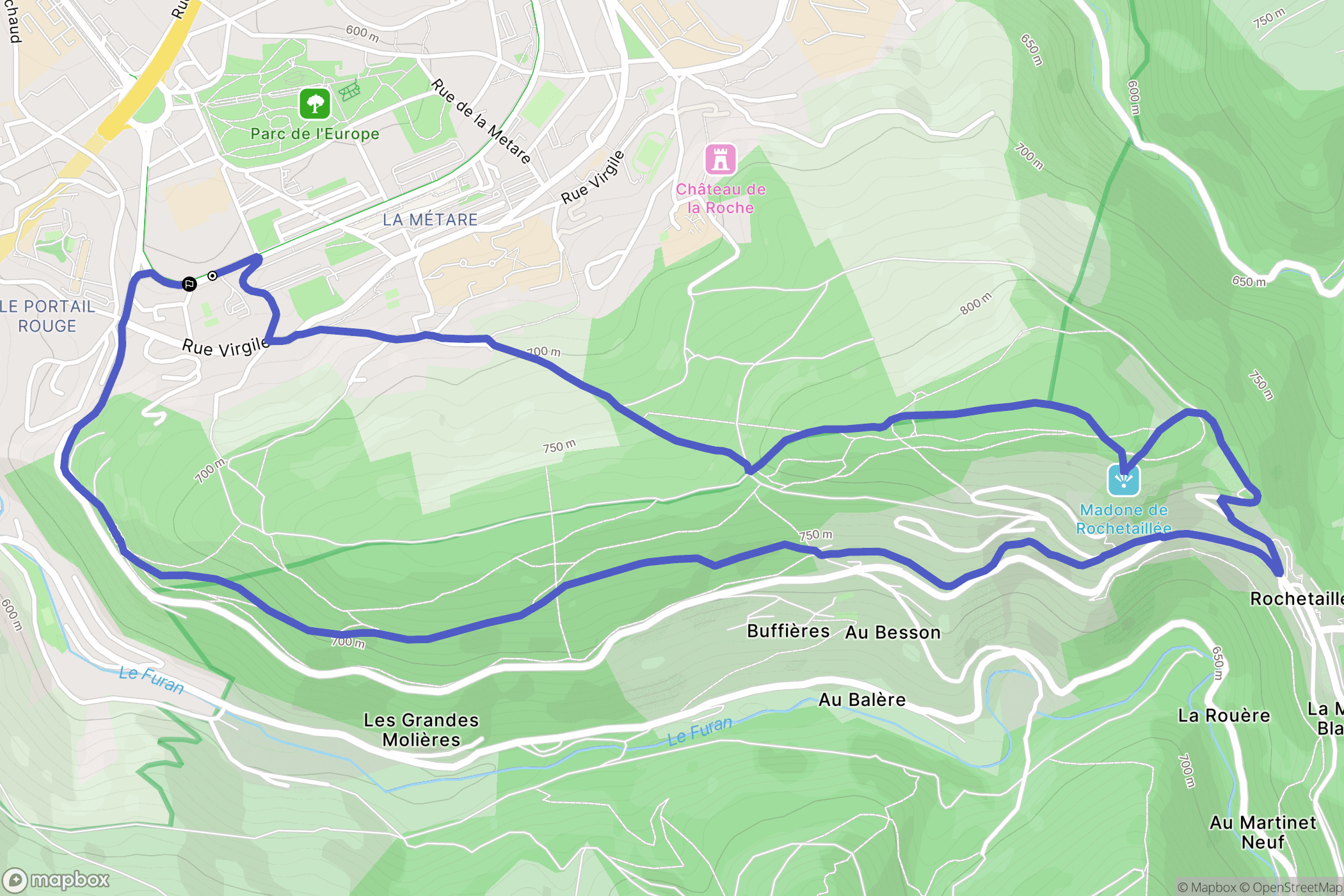 Saint-Étienne : carte du parcours de randonnée - France