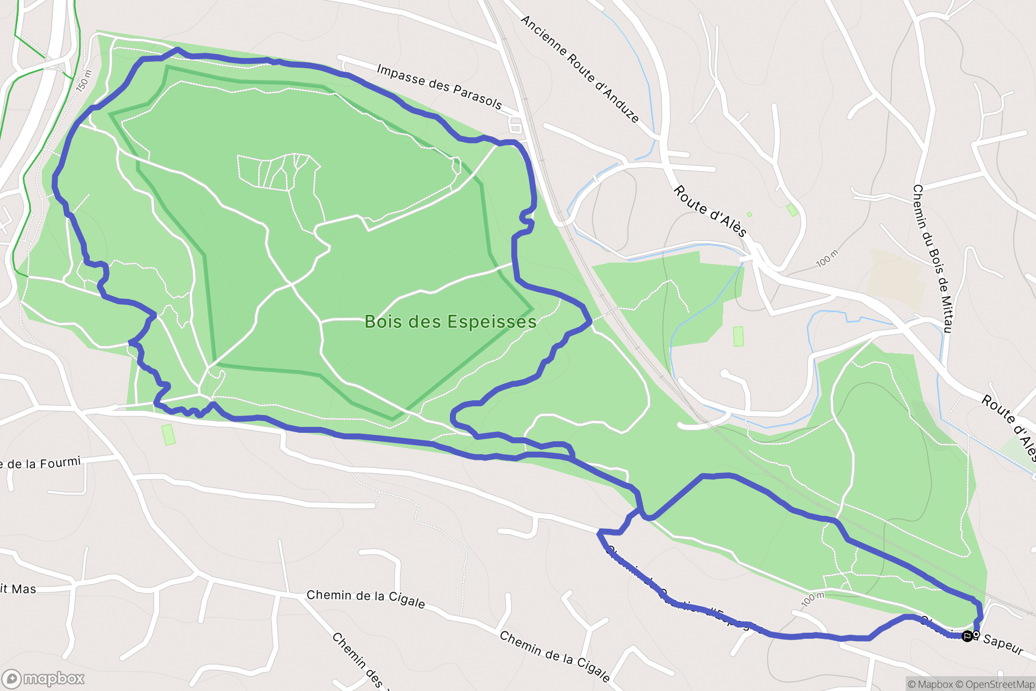 Nîmes : carte du parcours de randonnée - France