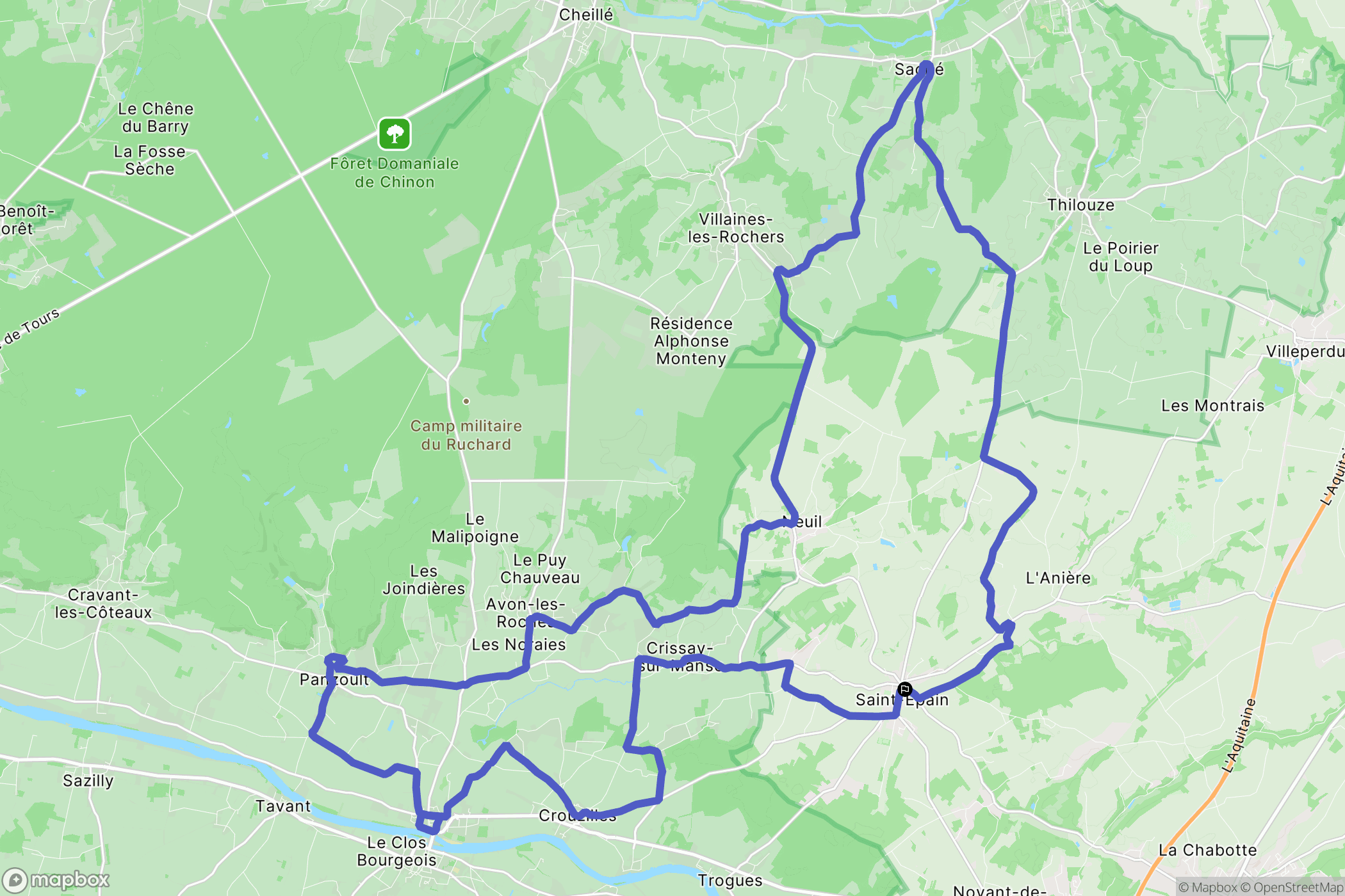 Saint-Épain : carte du parcours de randonnée - France