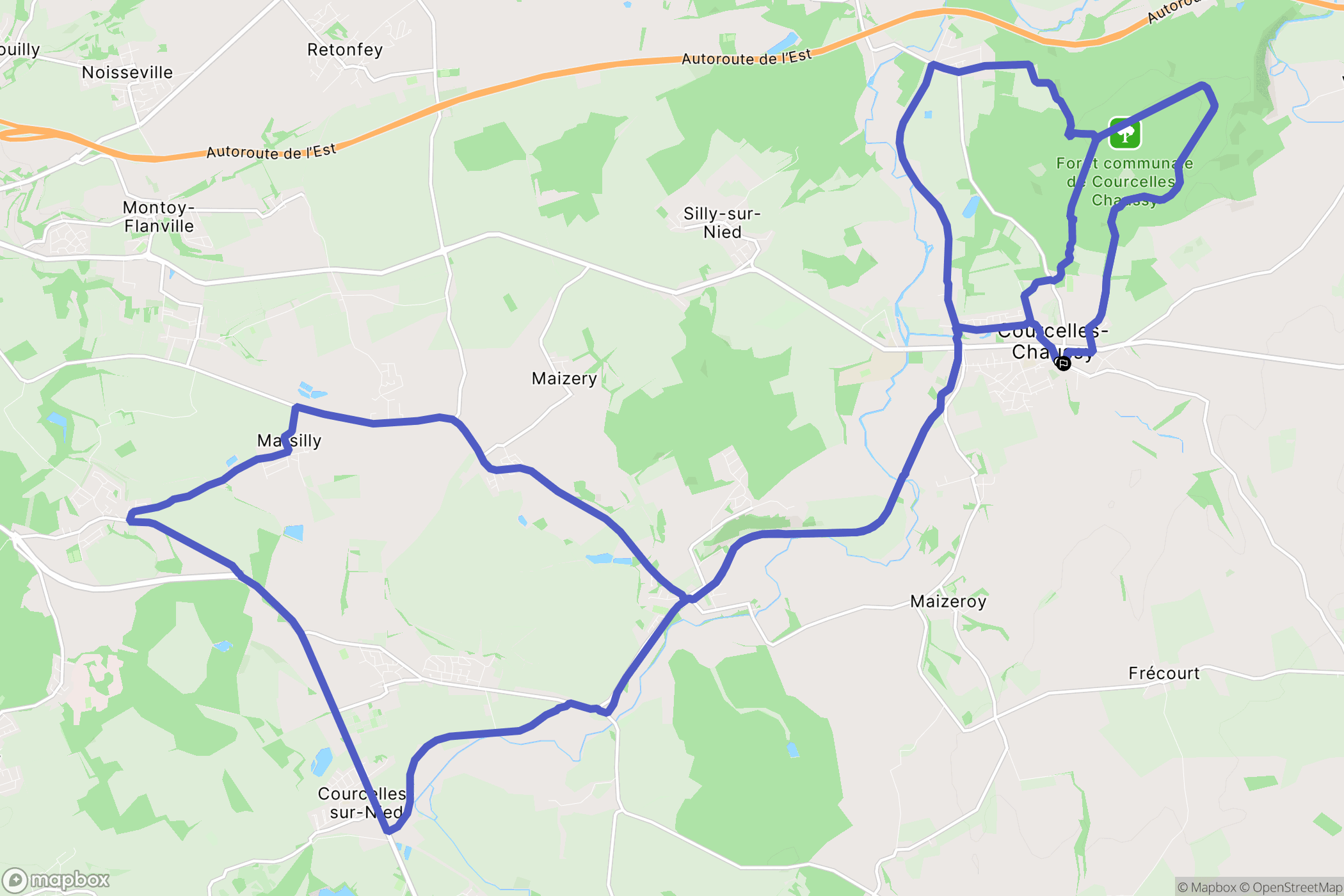 Courcelles-Chaussy : carte du parcours de randonnée - France