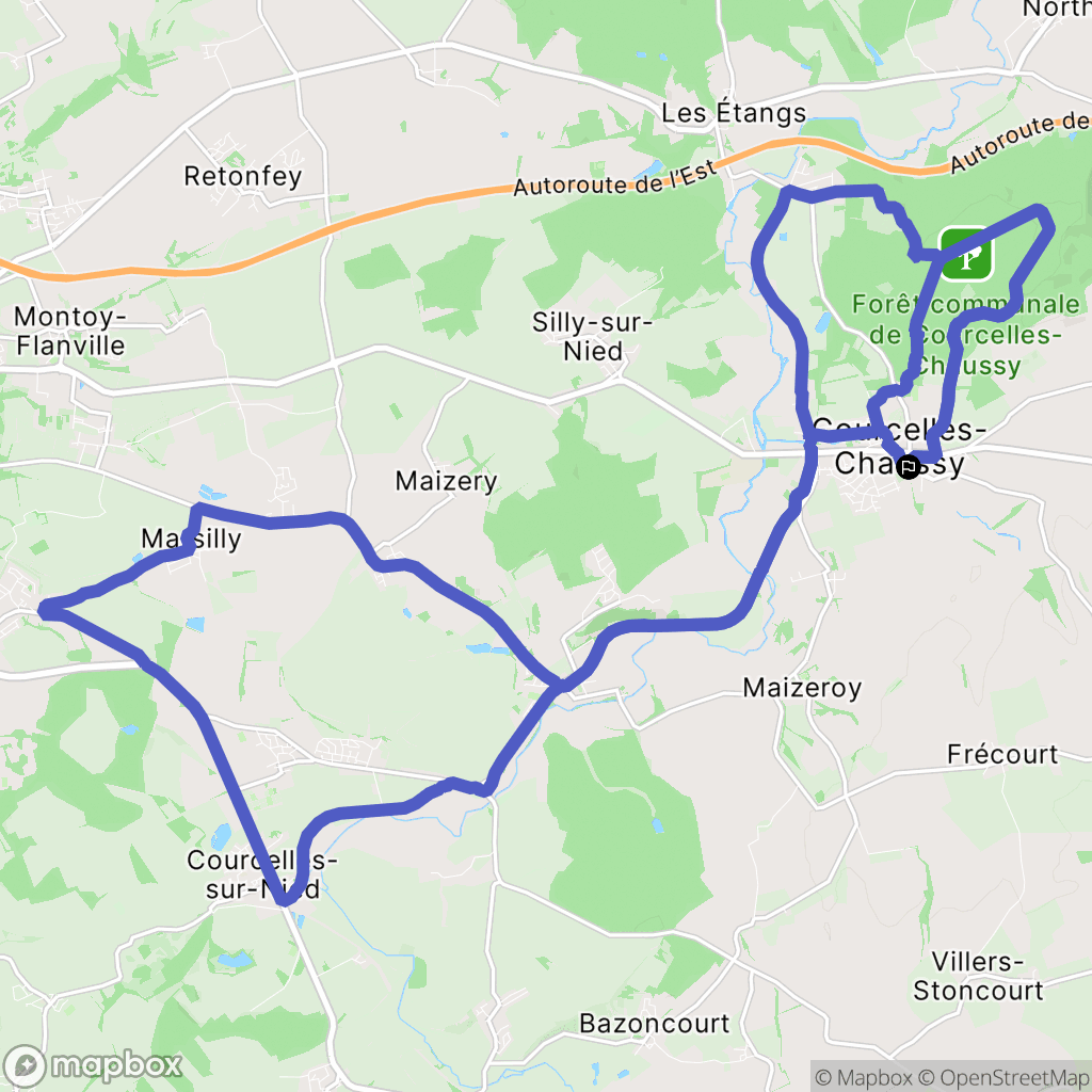 Courcelles-Chaussy : carte du parcours de randonnée - France