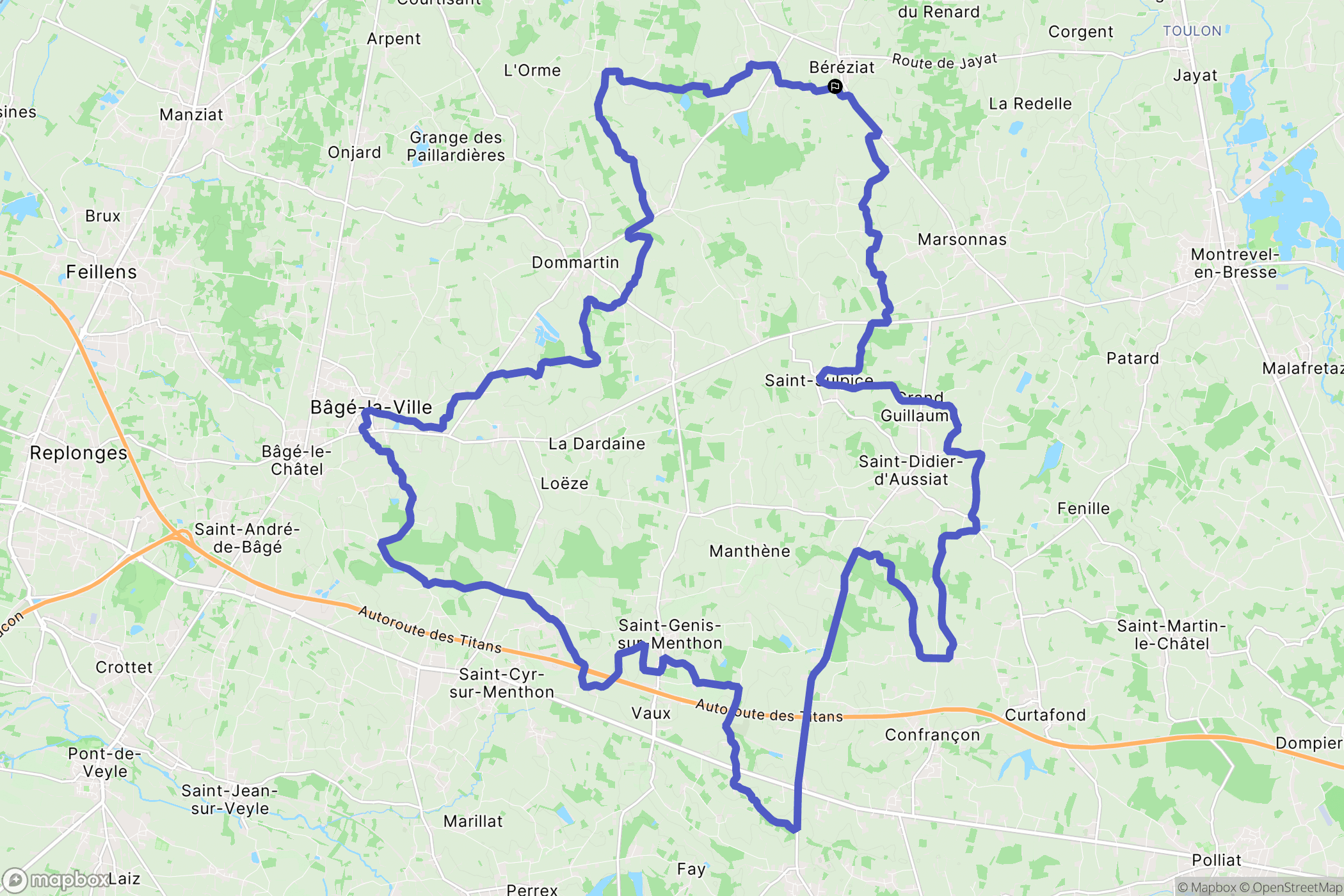 Béréziat : carte du parcours de randonnée - France
