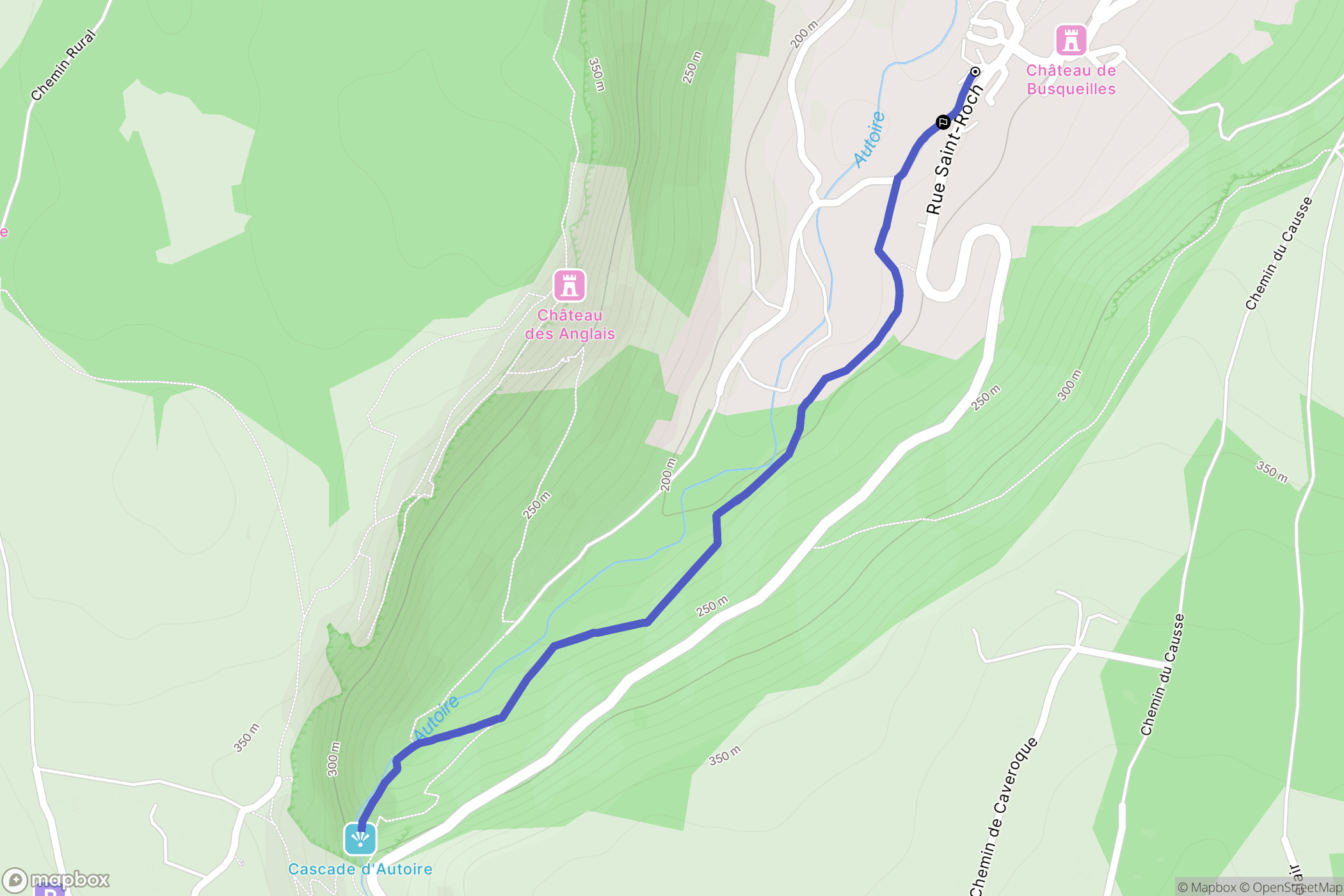 Autoire : carte du parcours de randonnée - France