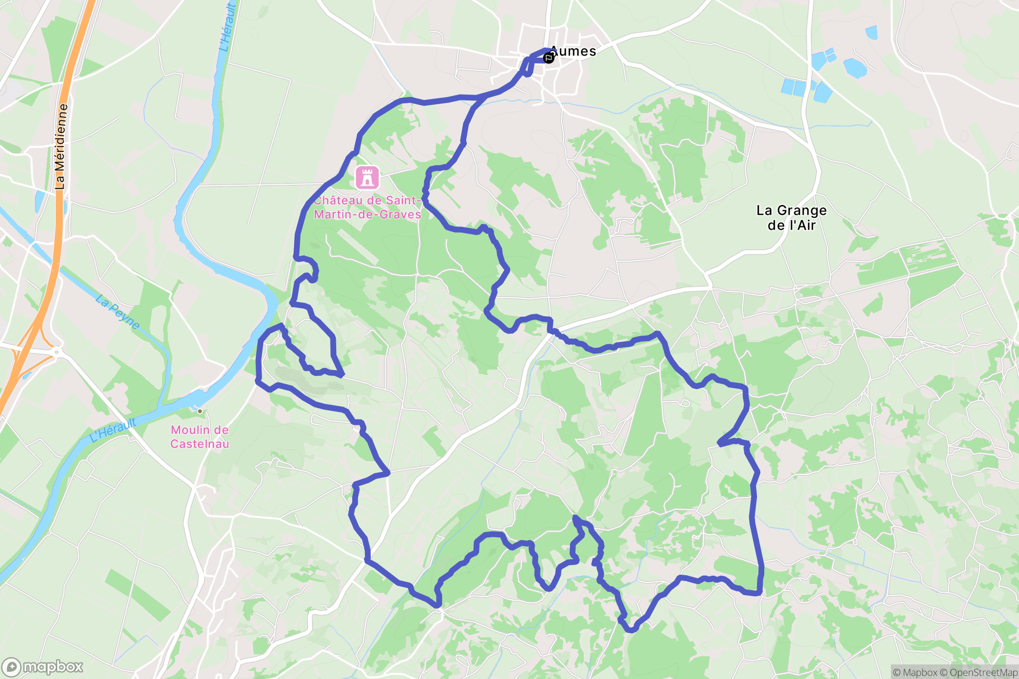 Aumes : carte du parcours de randonnée - France