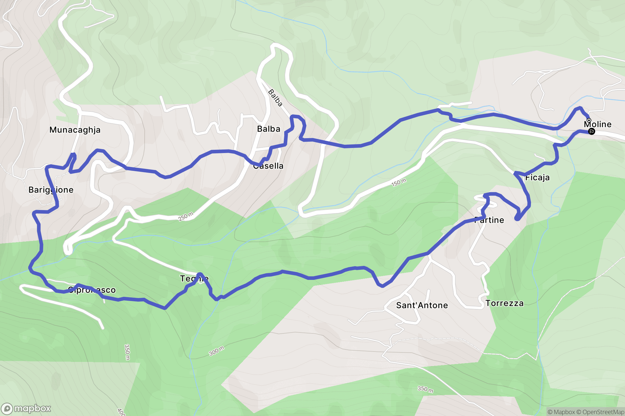 Sisco : carte du parcours de randonnée - France