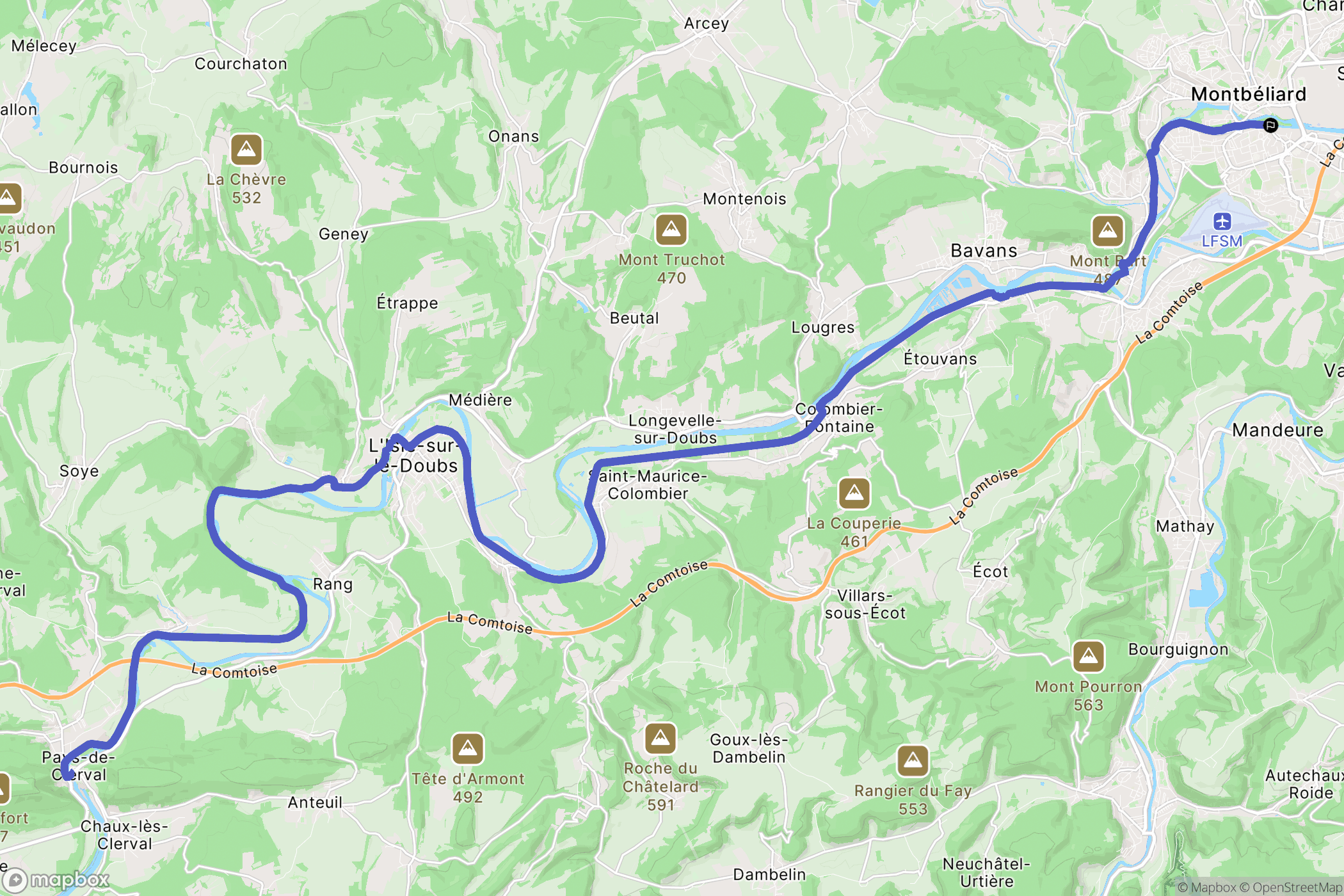 Montbéliard : carte du parcours de randonnée - France