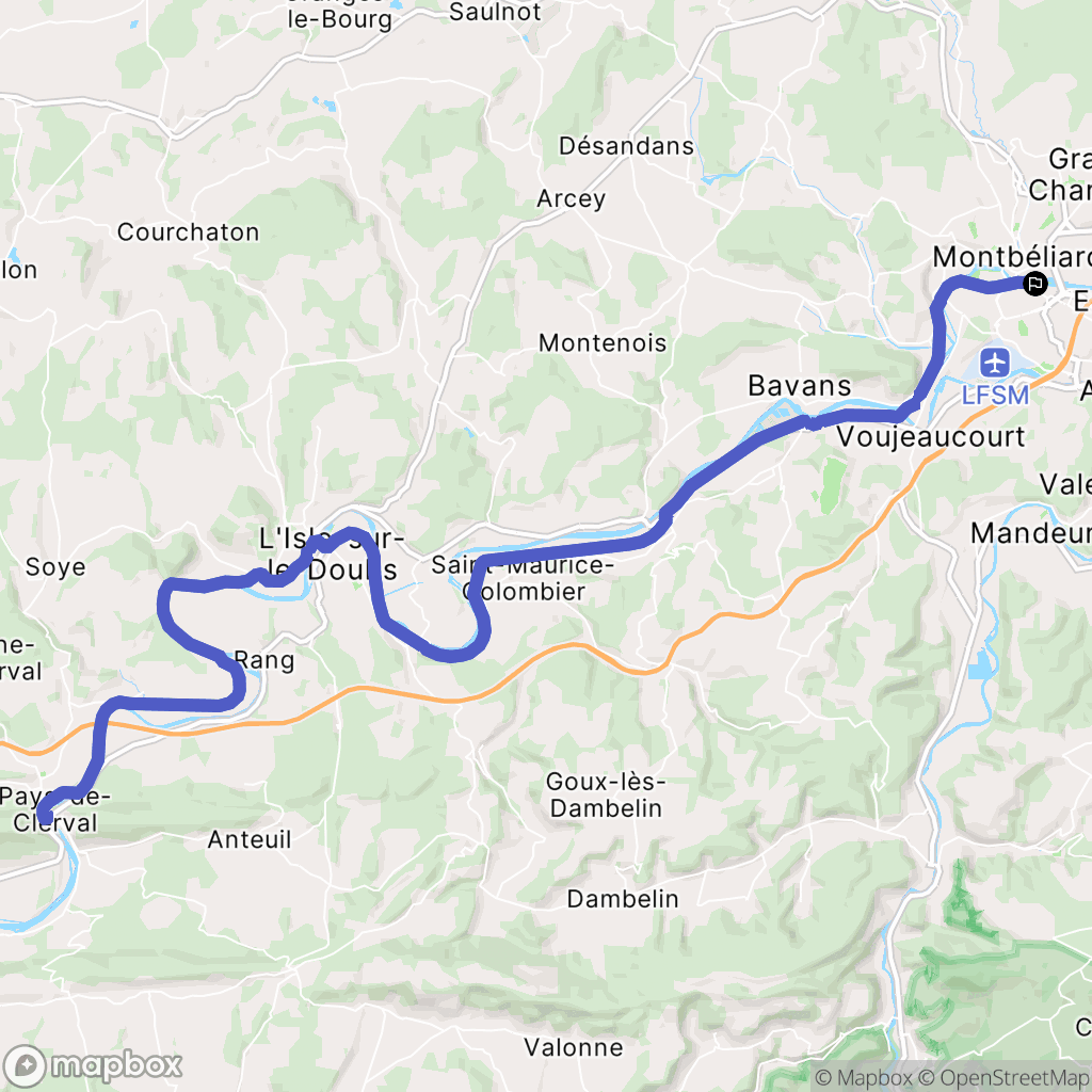 Montbéliard : carte du parcours de randonnée - France