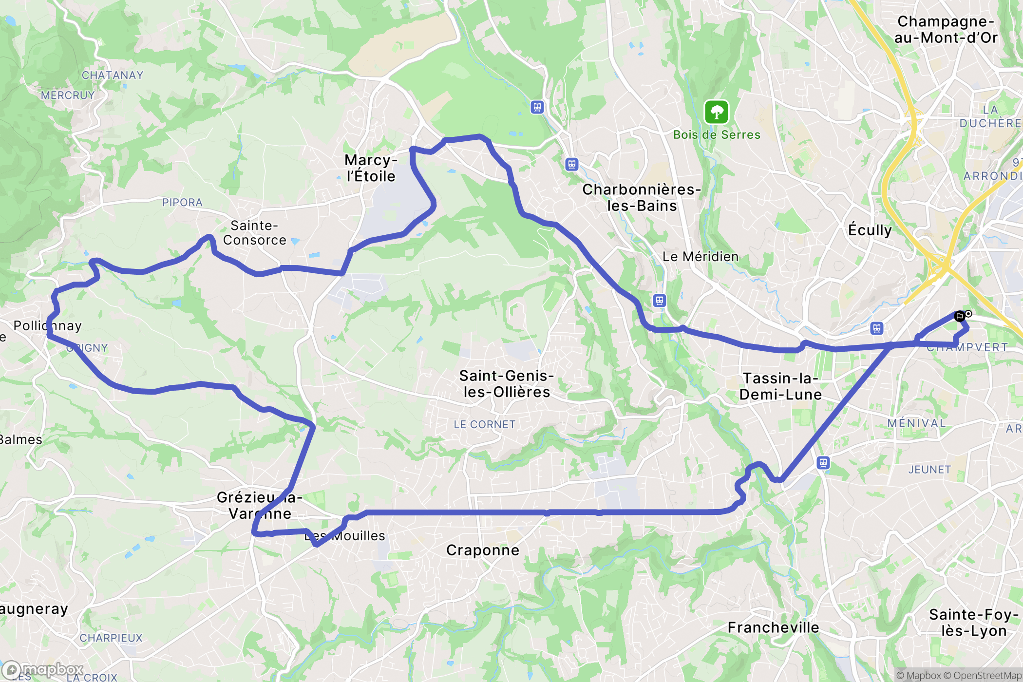Lyon : carte du parcours de randonnée - France