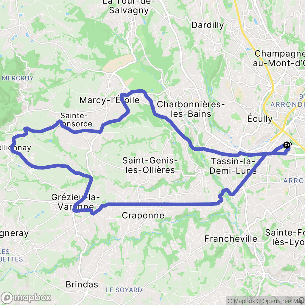 Lyon : carte du parcours de randonnée - France