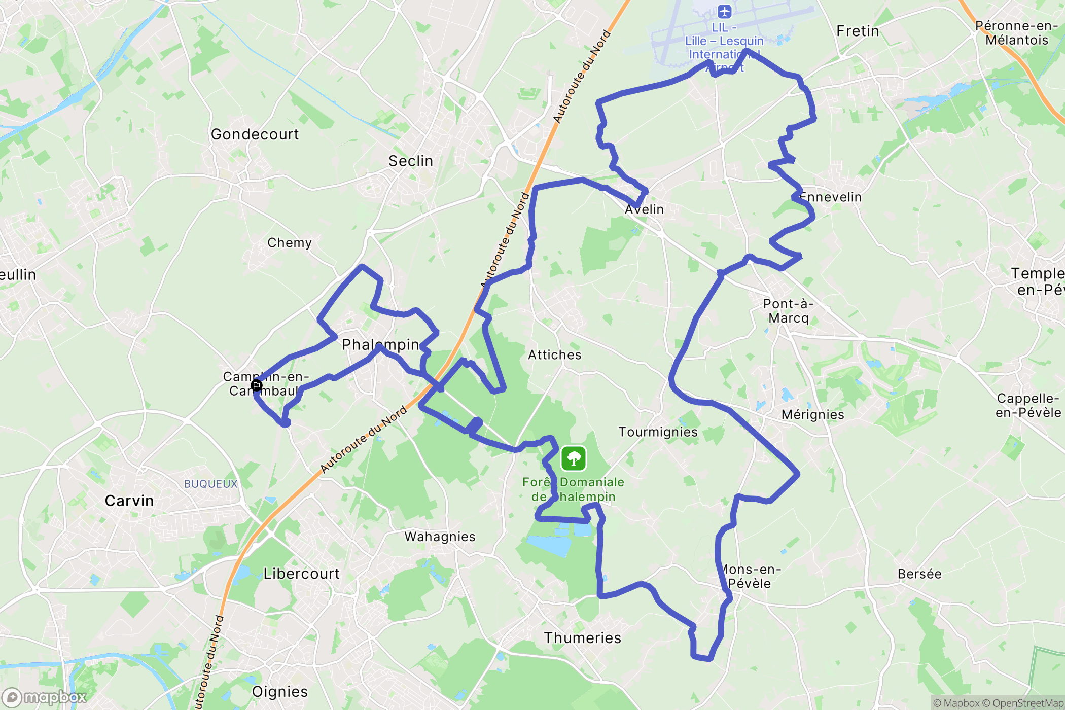 Camphin-en-Carembault : carte du parcours de randonnée - France