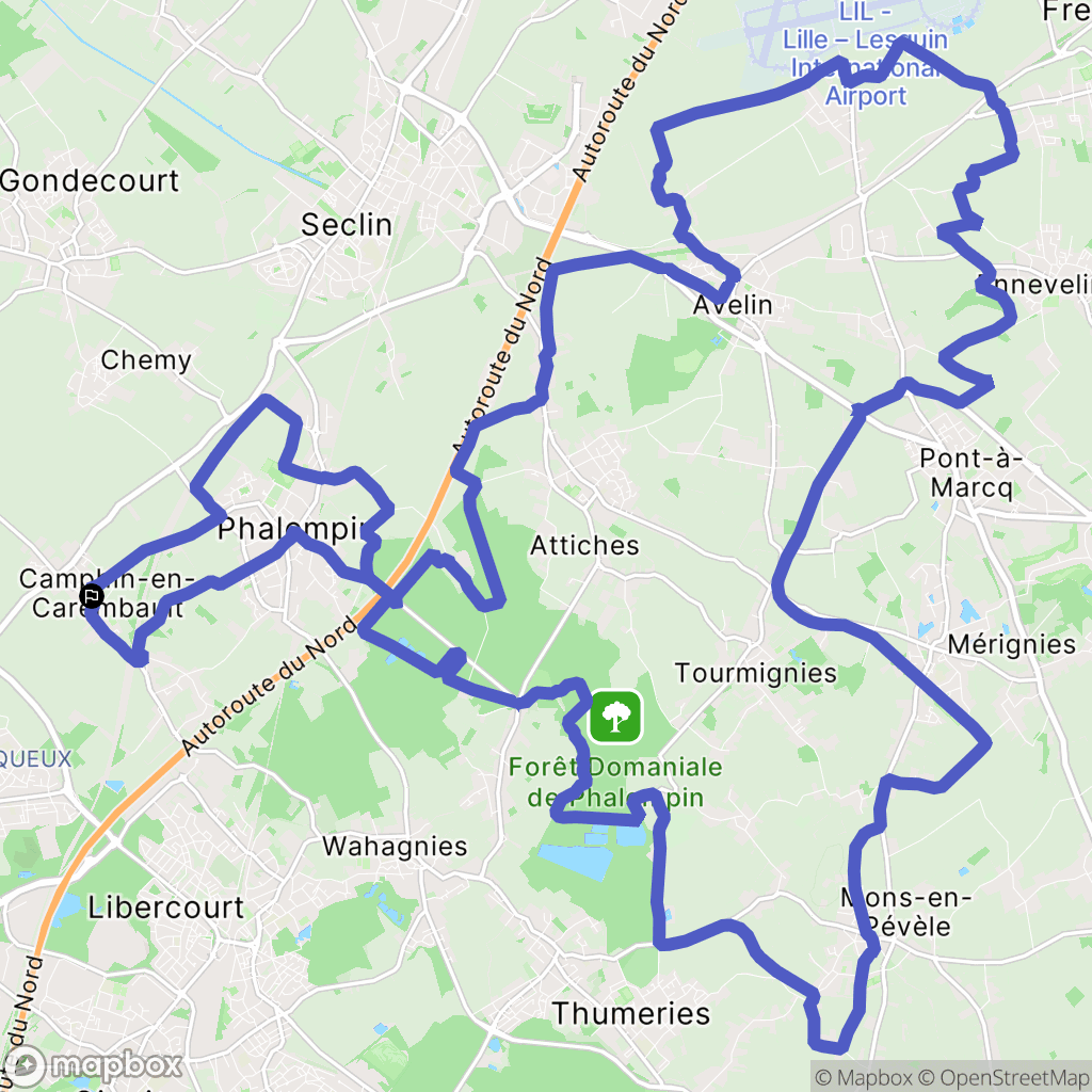 Camphin-en-Carembault : carte du parcours de randonnée - France