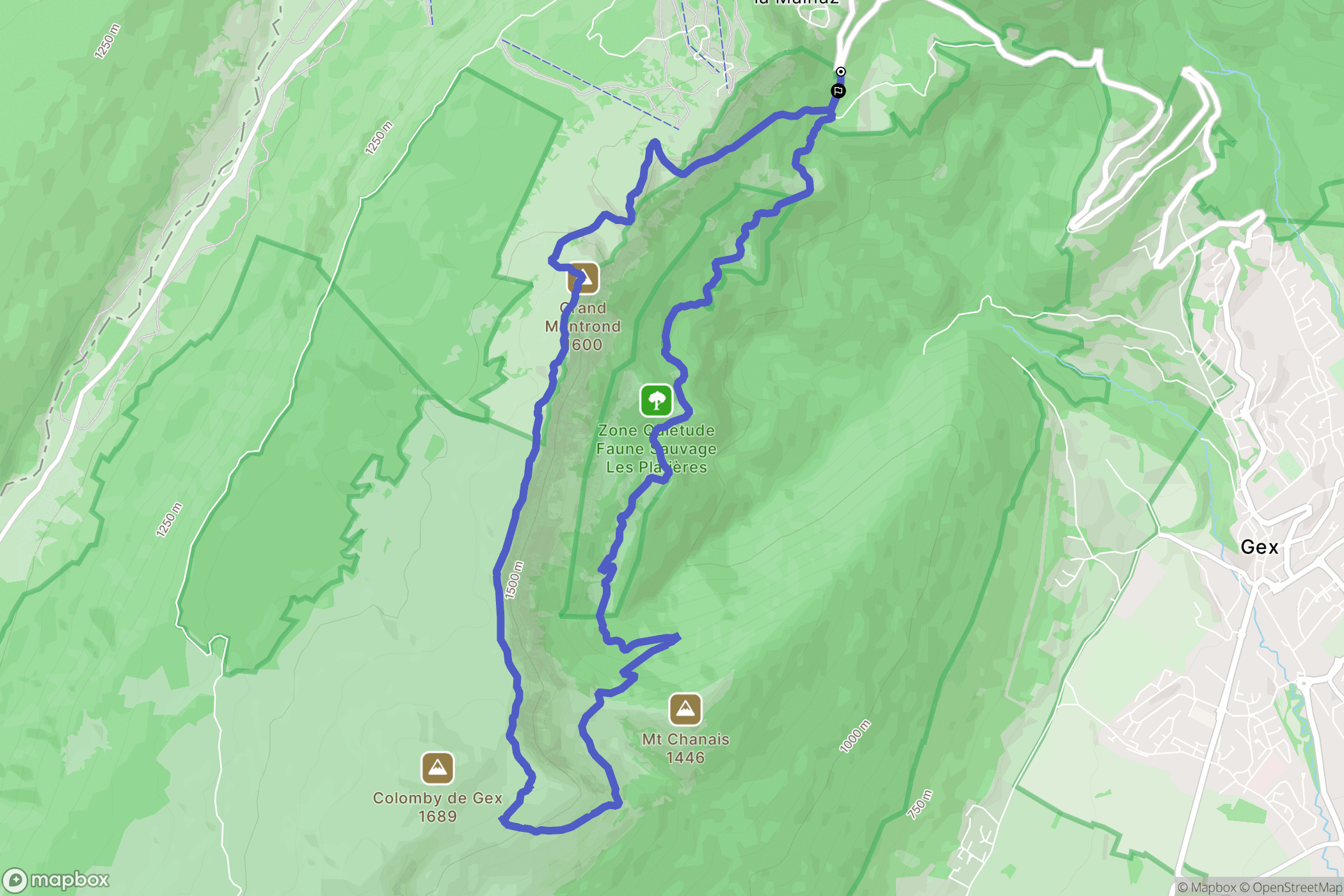 Gex : carte du parcours de randonnée - France