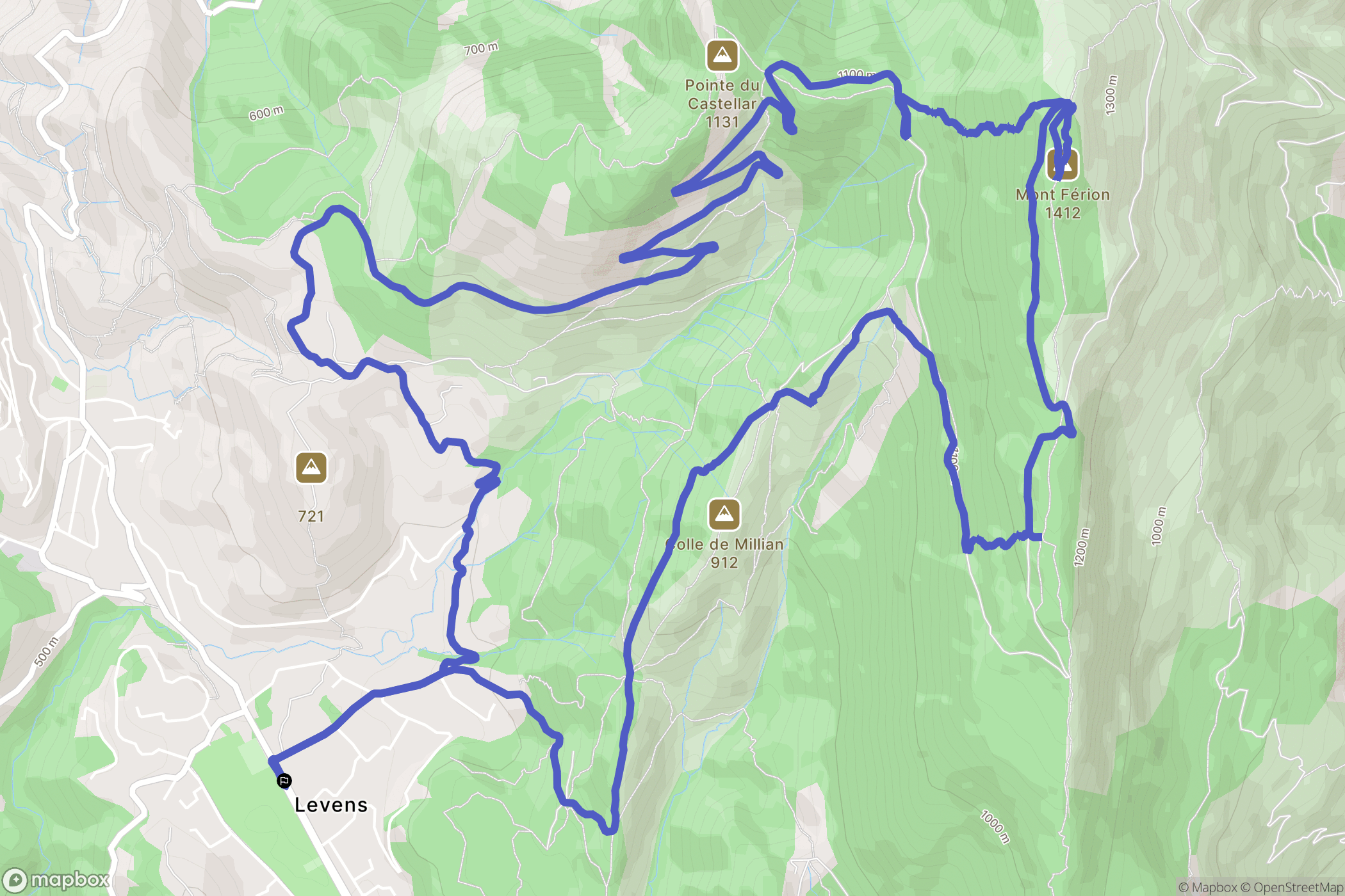 Levens : carte du parcours de randonnée - France