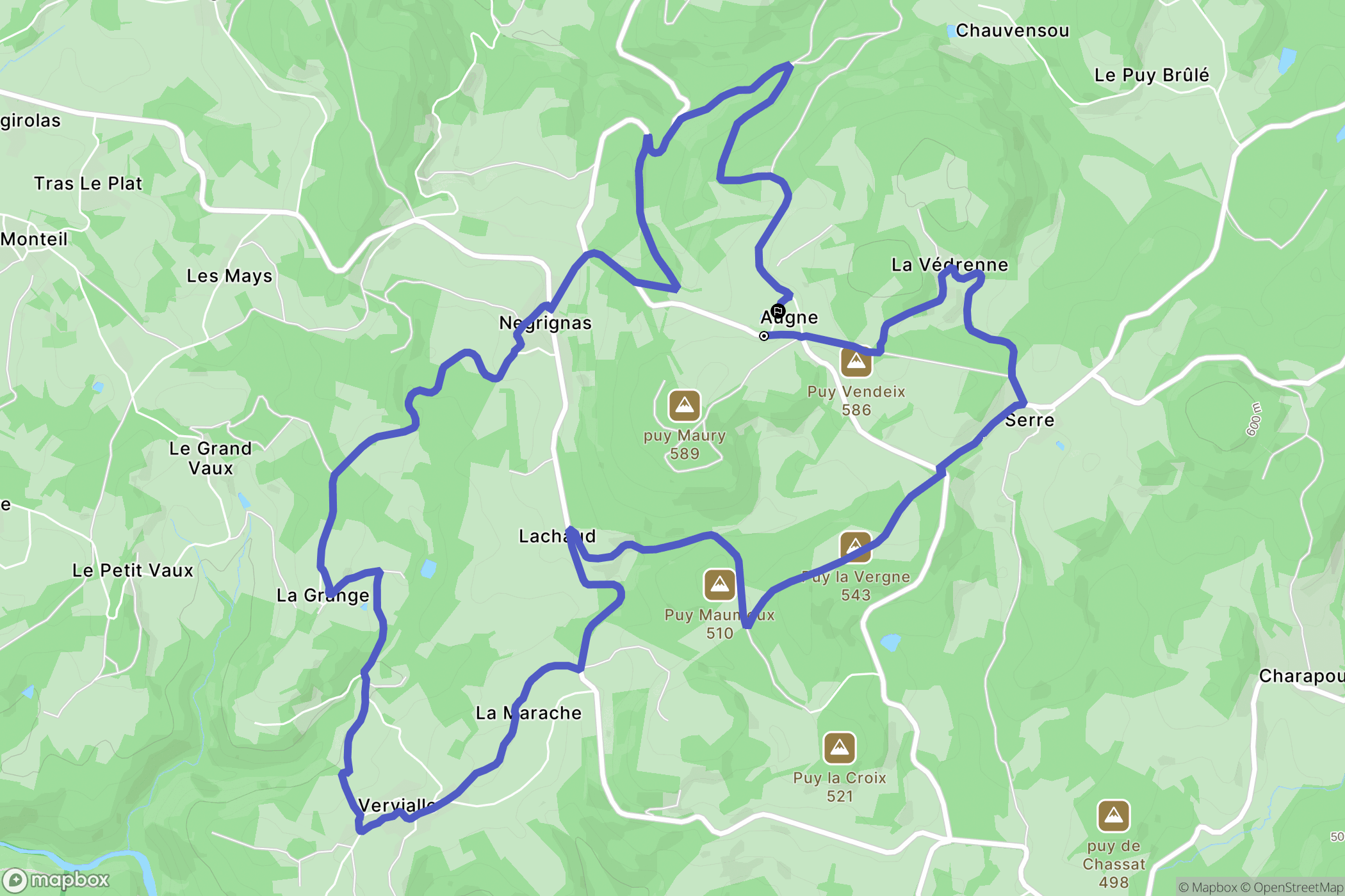 Augne : carte du parcours de randonnée - France