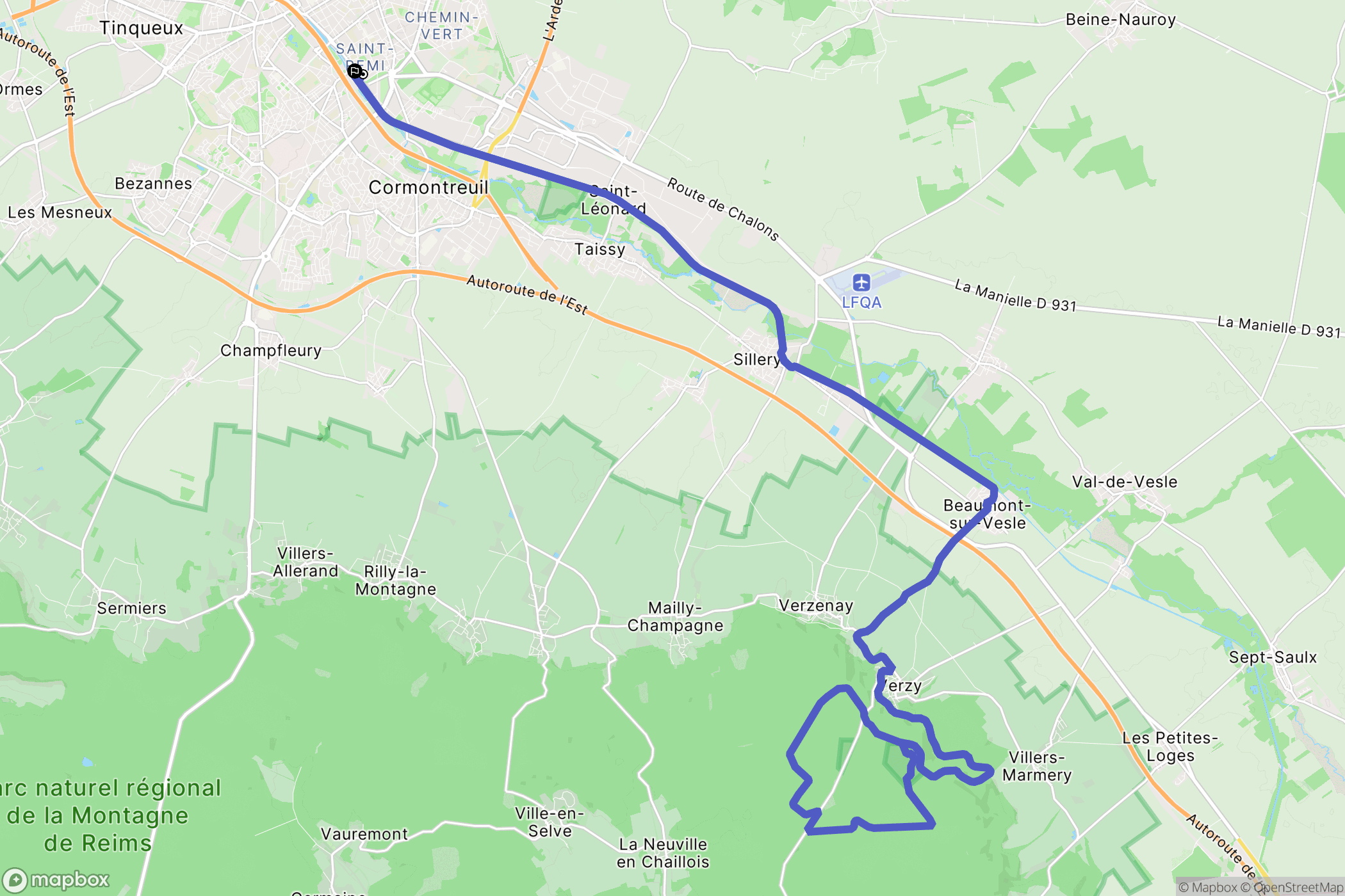 Reims : carte du parcours de randonnée - France