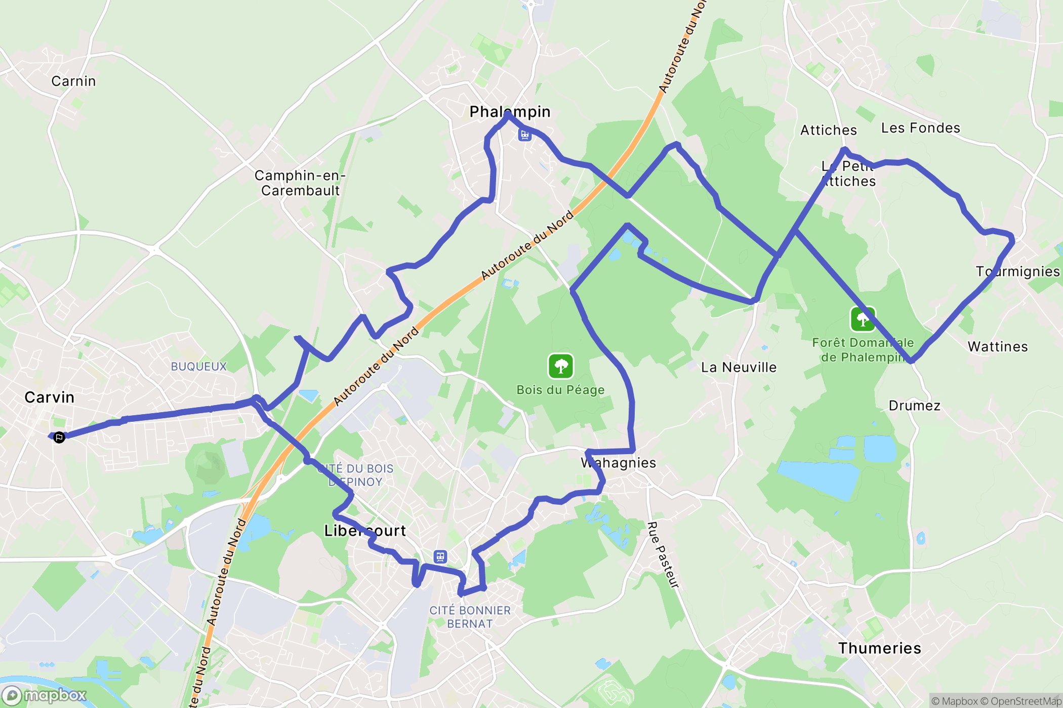Carvin : carte du parcours de randonnée - France
