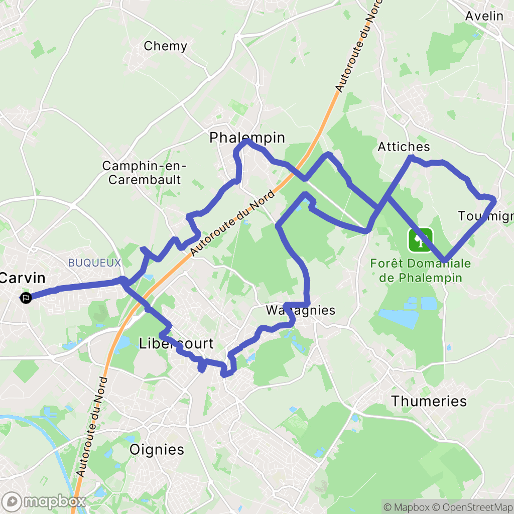 Carvin : carte du parcours de randonnée - France