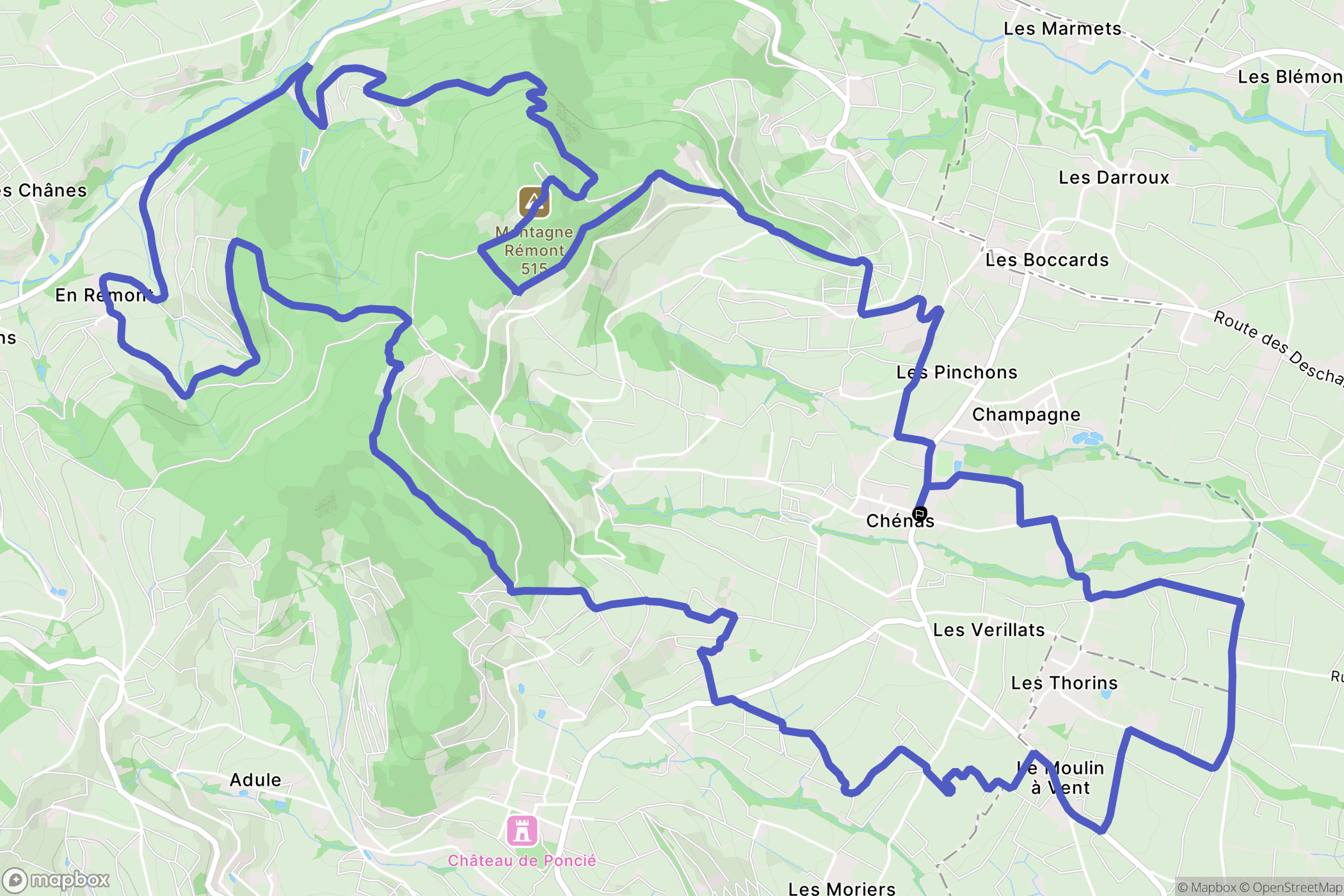 Chénas : carte du parcours de randonnée - France