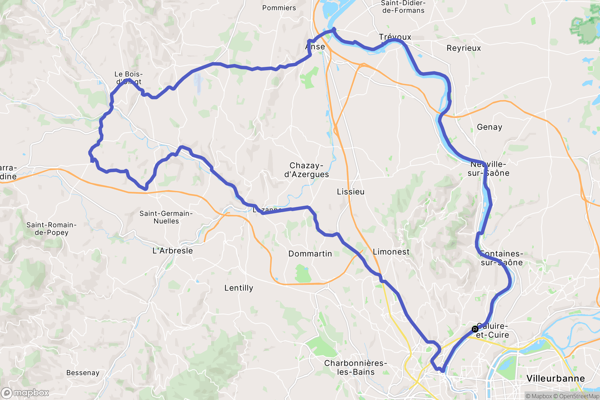 Lyon : carte du parcours de randonnée - France