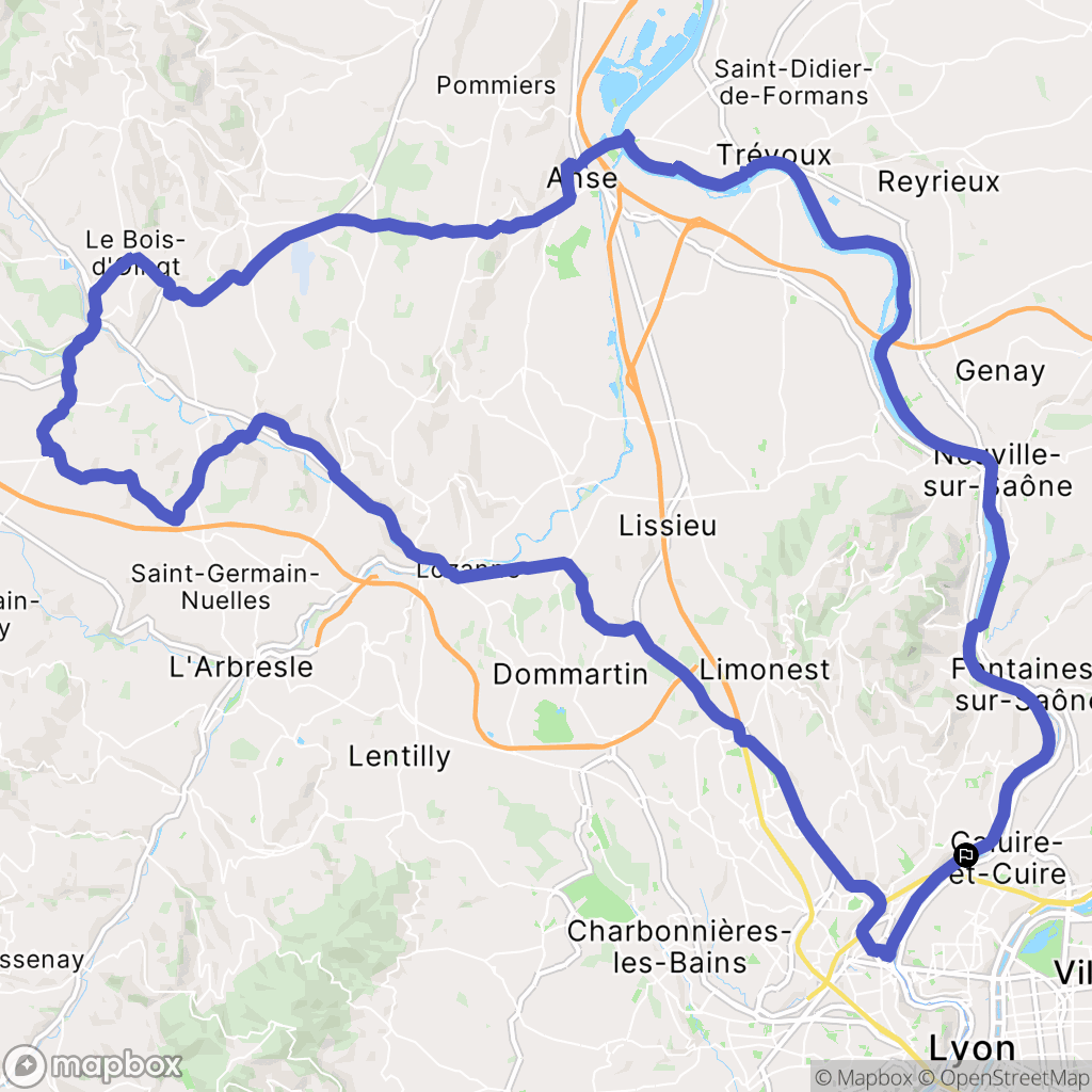 Lyon : carte du parcours de randonnée - France