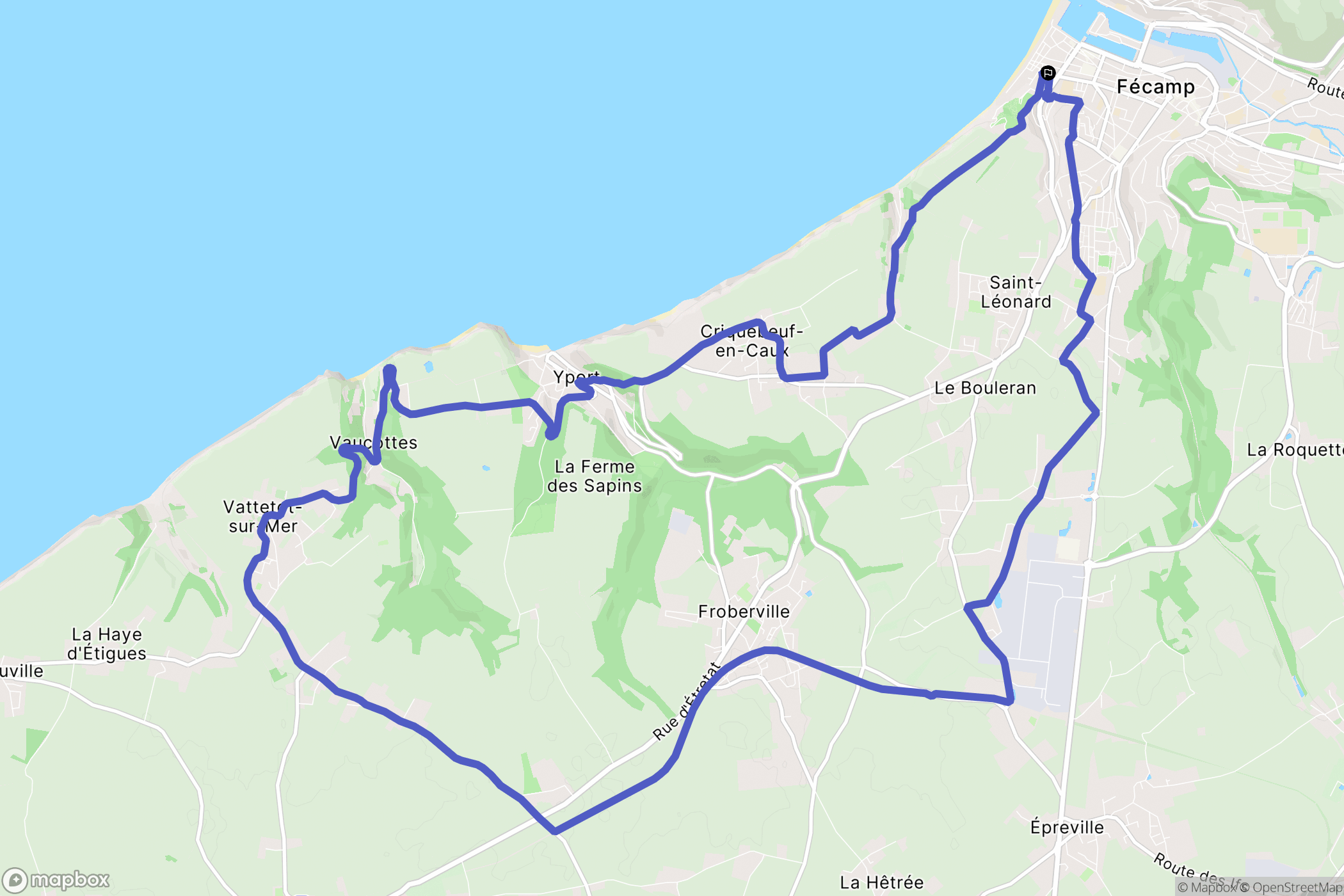 Fécamp : carte du parcours de randonnée - France