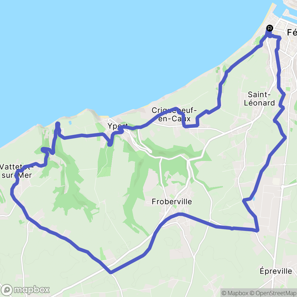 Fécamp : carte du parcours de randonnée - France
