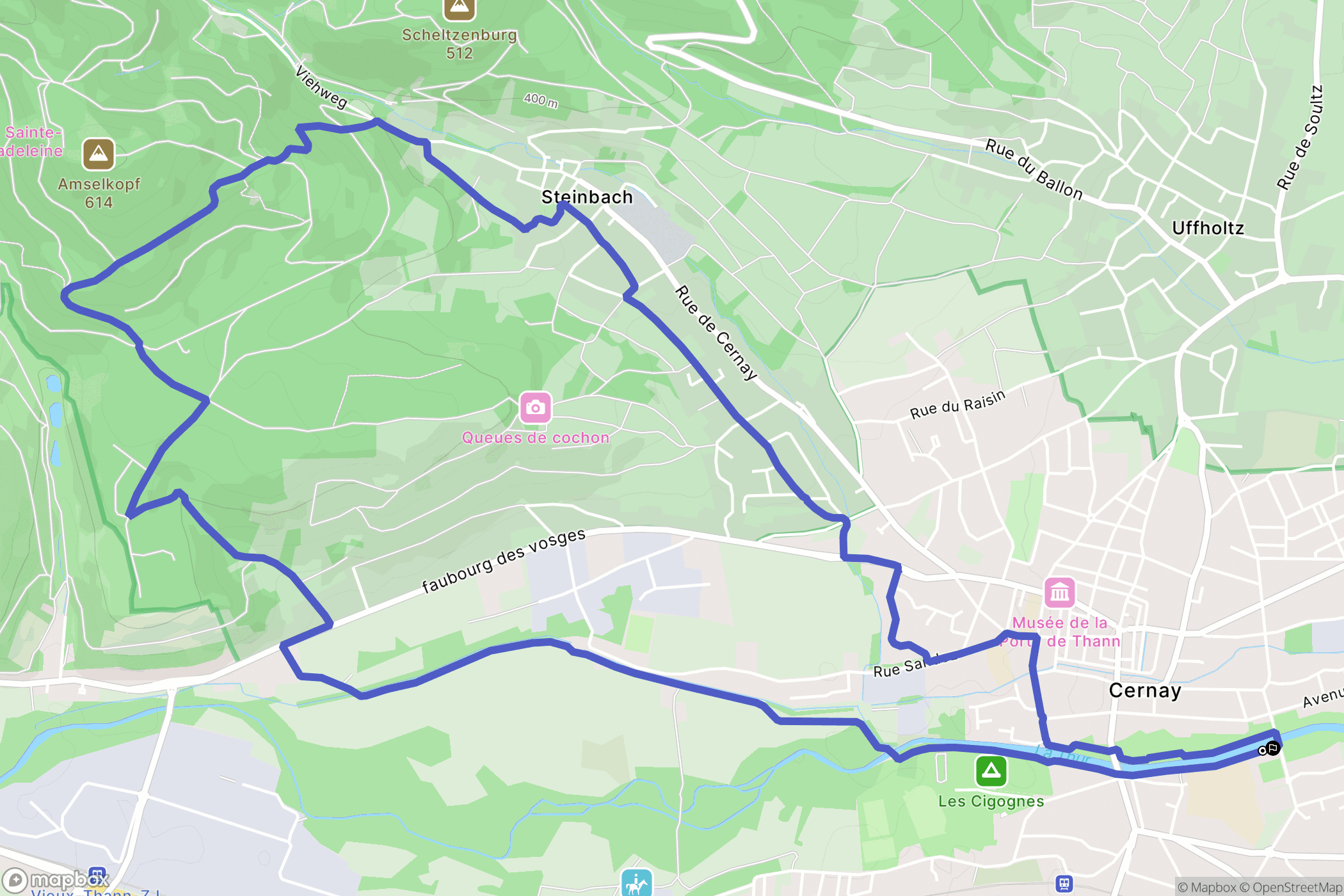 Cernay : carte du parcours de randonnée - France