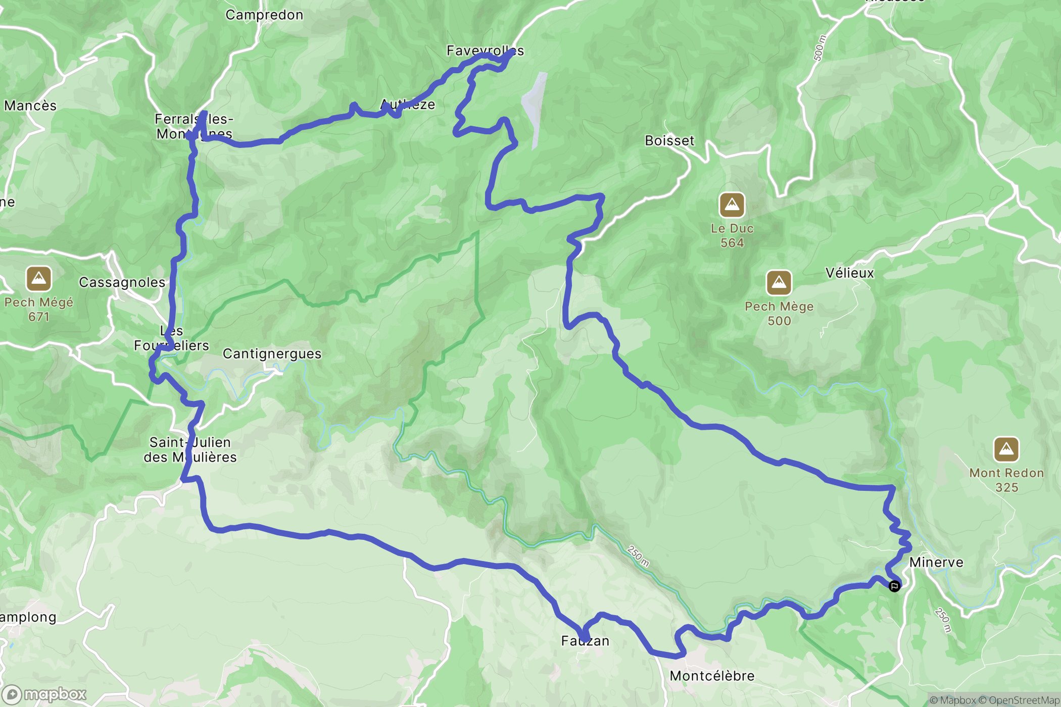 Minerve : carte du parcours de randonnée - France