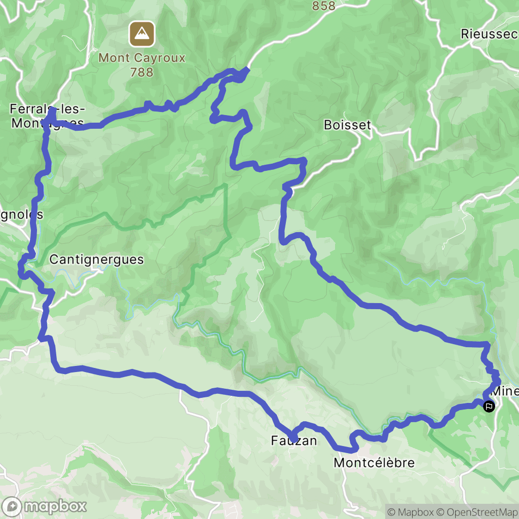 Minerve : carte du parcours de randonnée - France