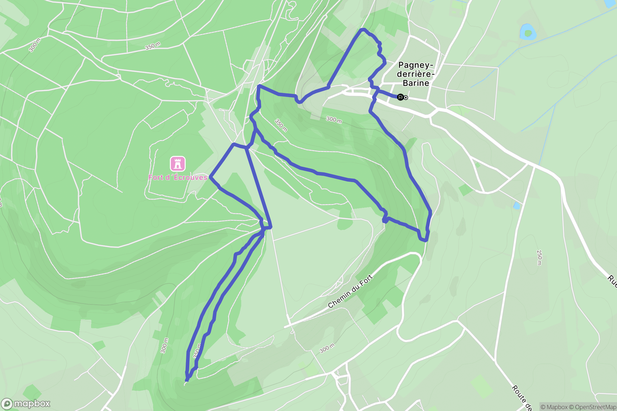 Pagney-derrière-Barine : carte du parcours de randonnée - France