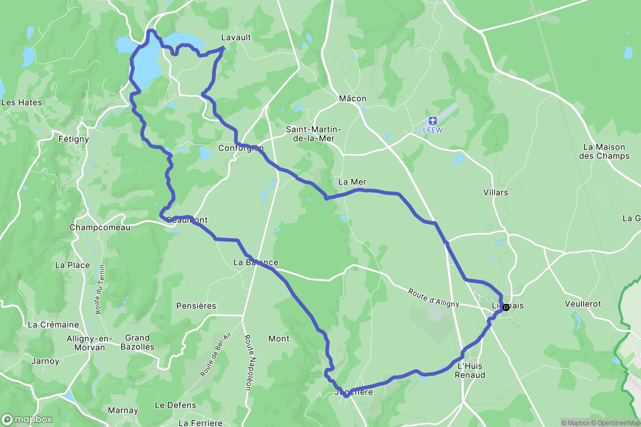 Liernais : carte du parcours de randonnée - France
